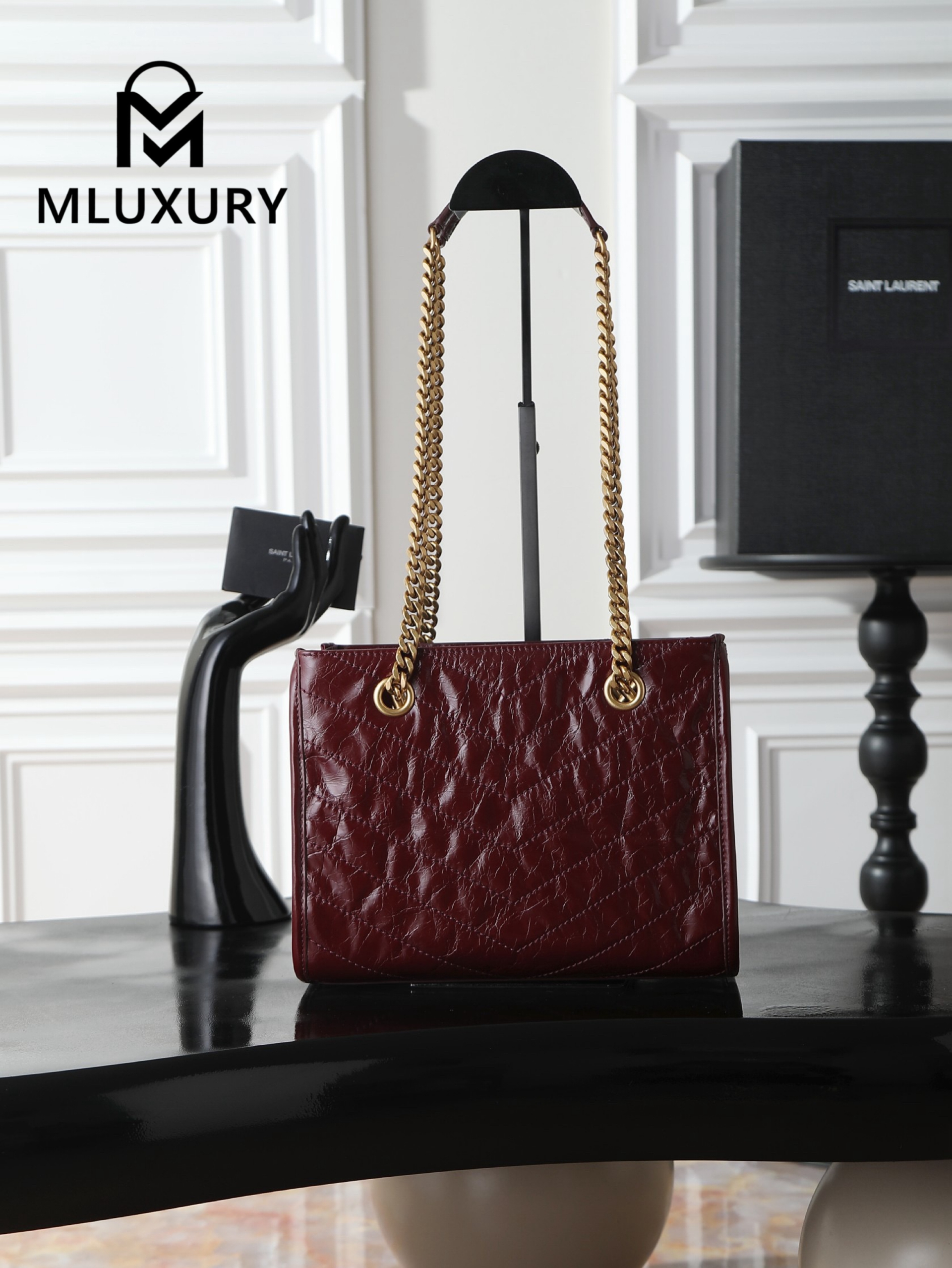 YSL Niki Small Shopping Bag, Small Size, Red&Gold
