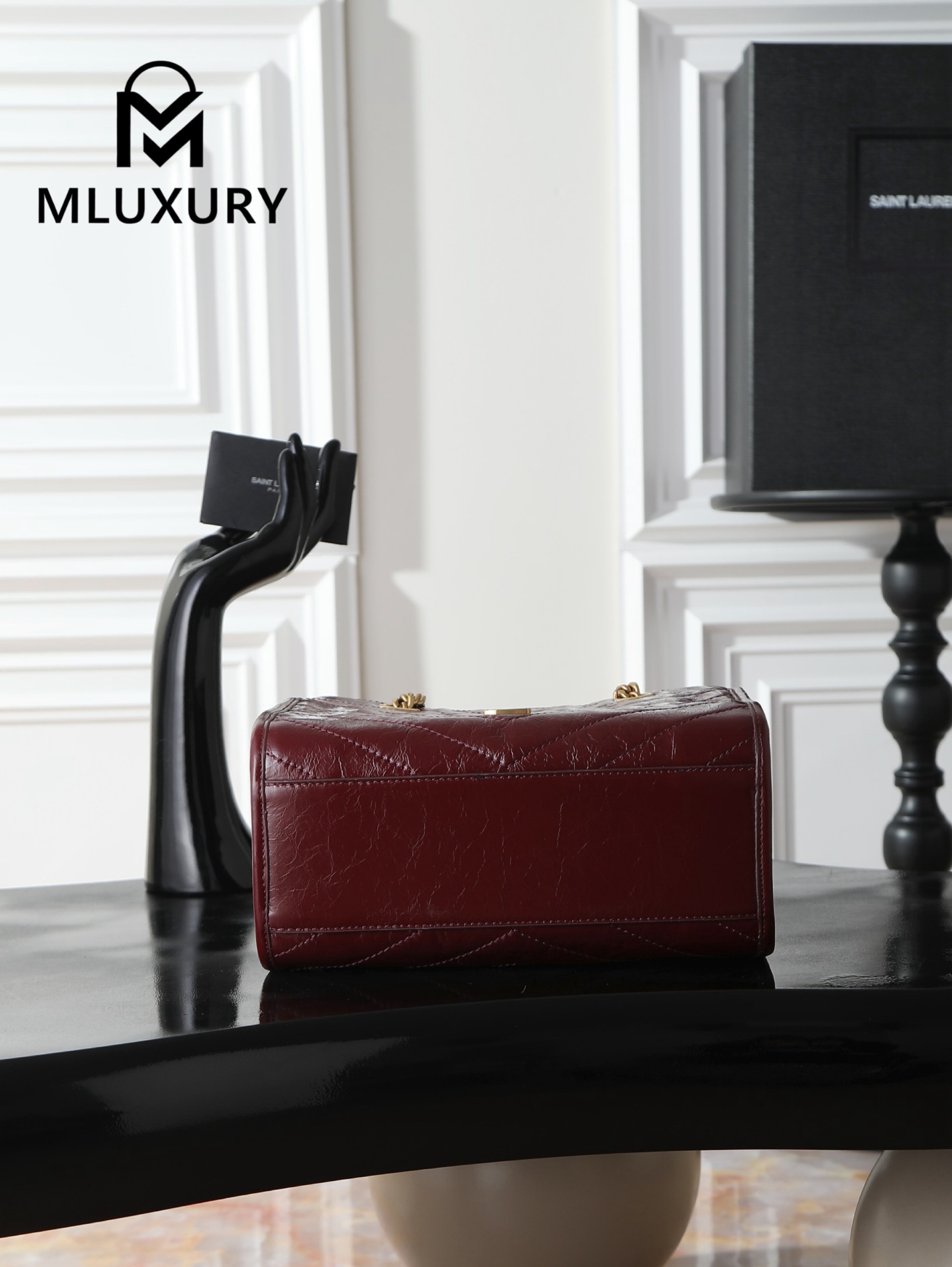 YSL Niki Small Shopping Bag, Small Size, Red&Gold