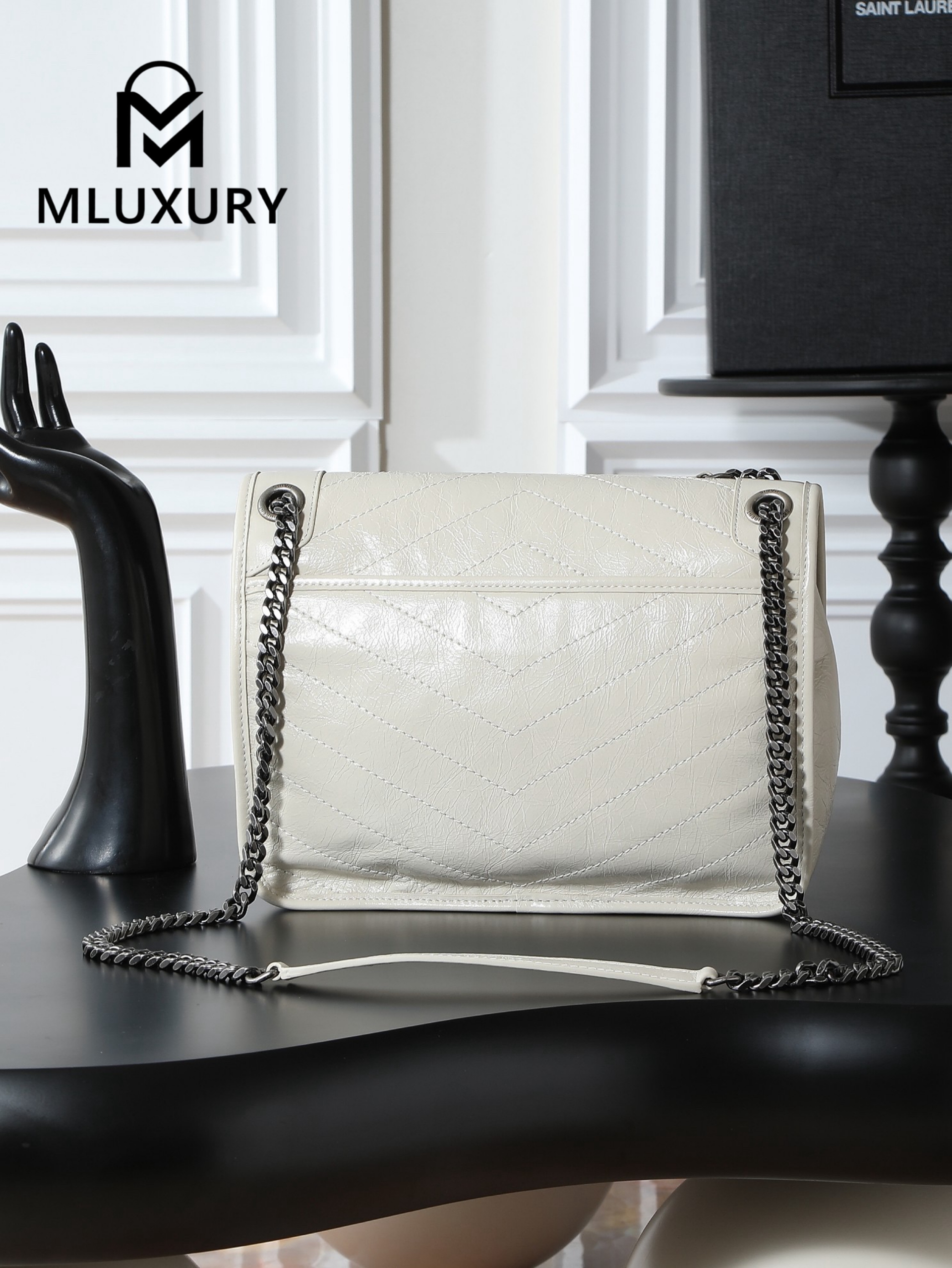 YSL Niki Off-White Oiled Wax Leather · 28cm