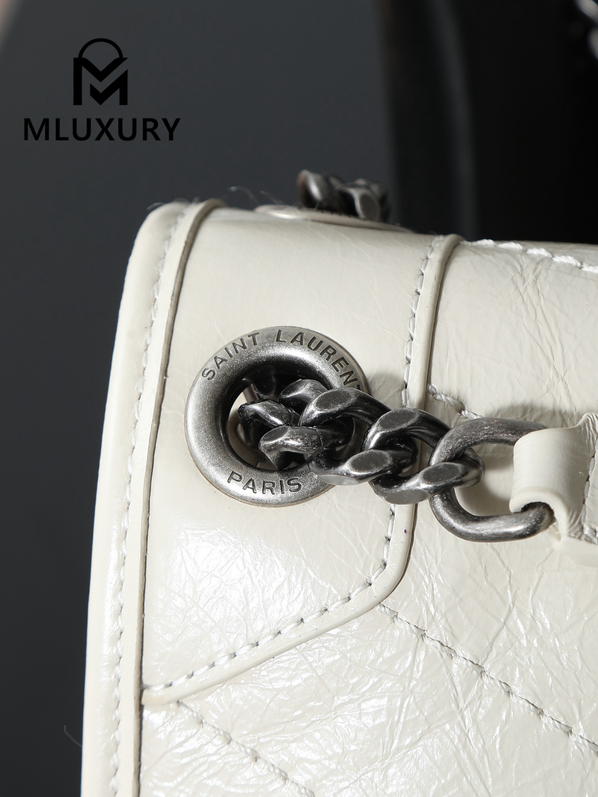 YSL Niki Off-White Oiled Wax Leather · 28cm