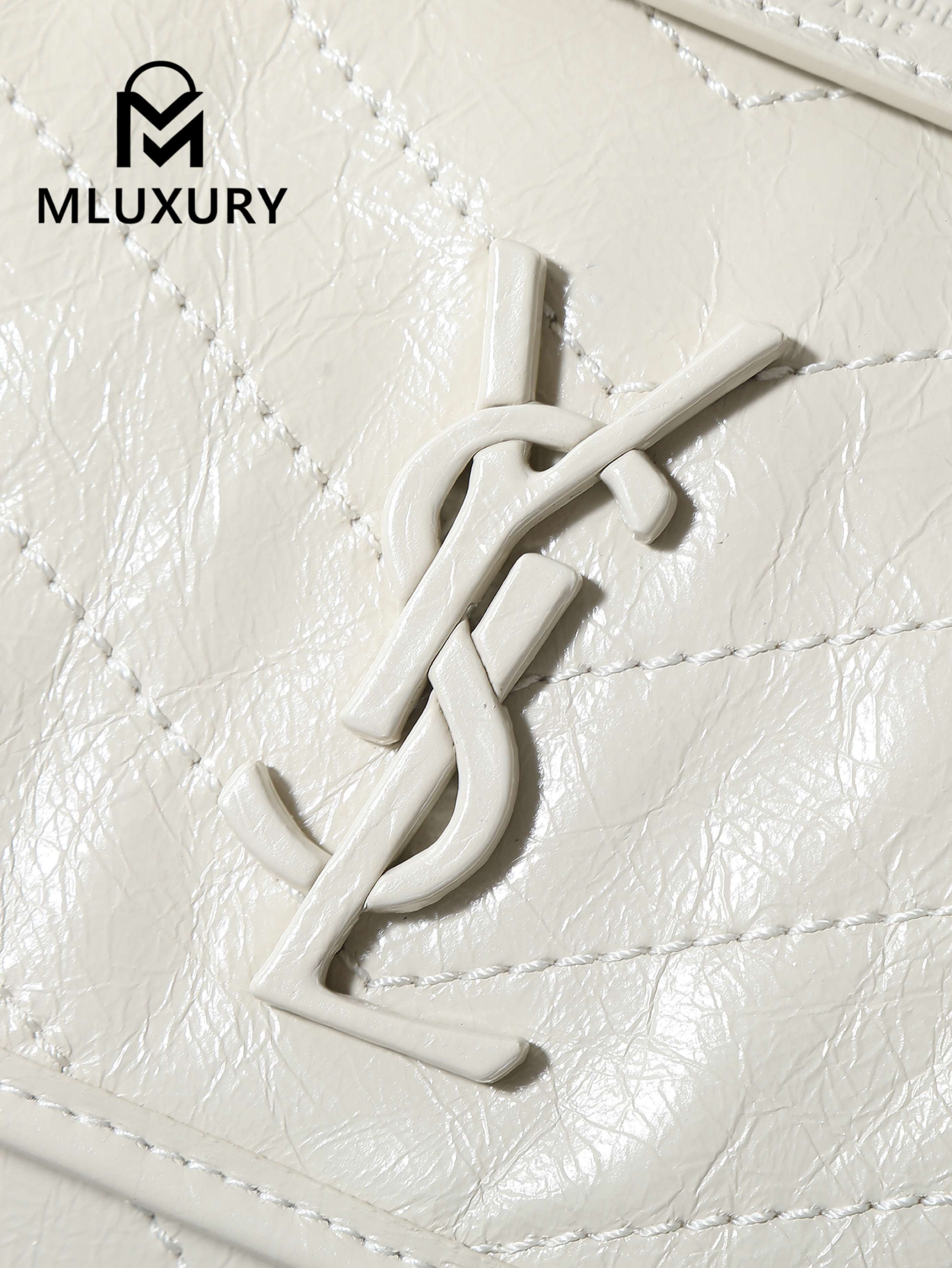 YSL Niki Off-White Oiled Wax Leather · 28cm
