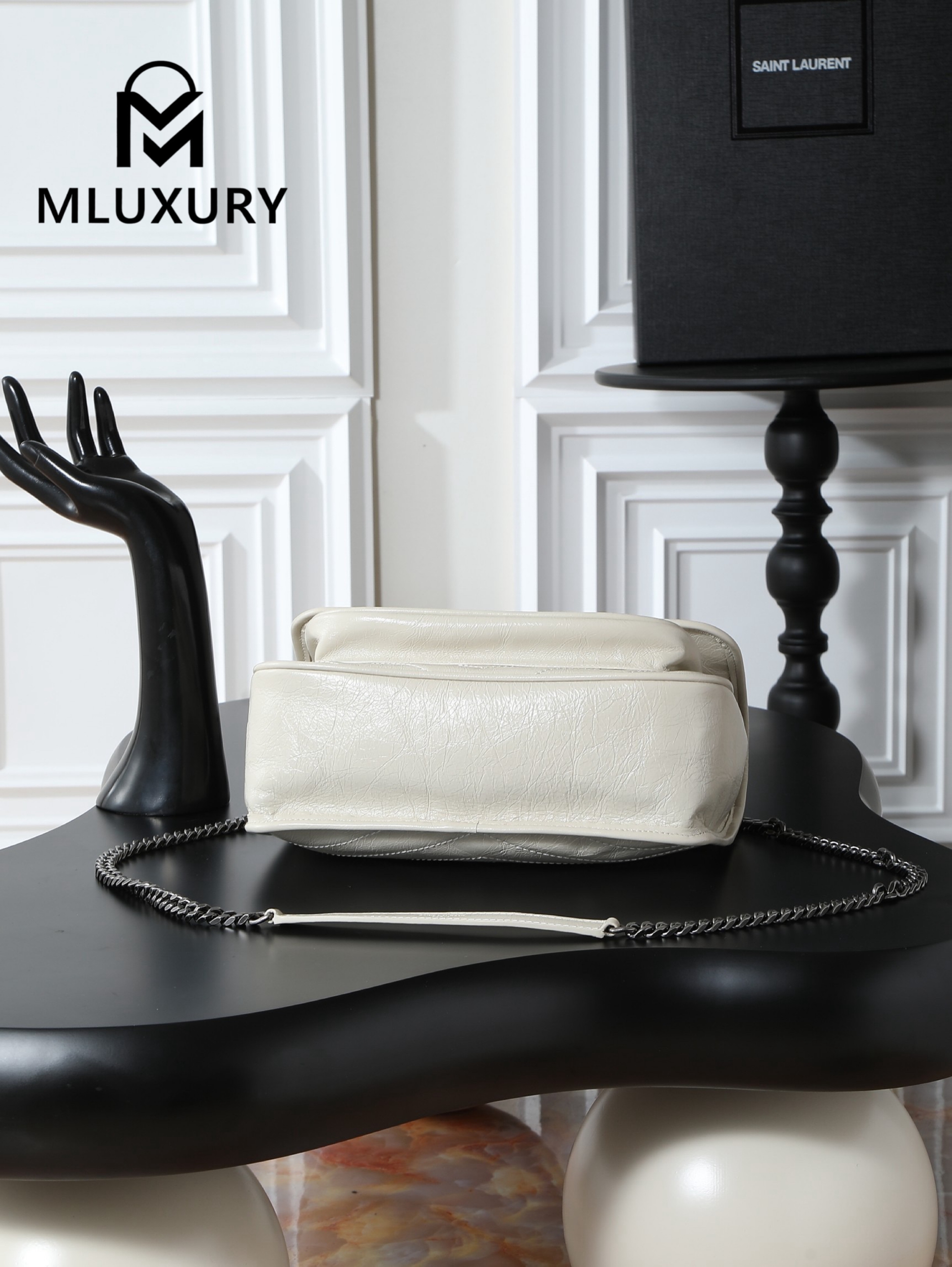 YSL Niki Off-White Oiled Wax Leather · 28cm