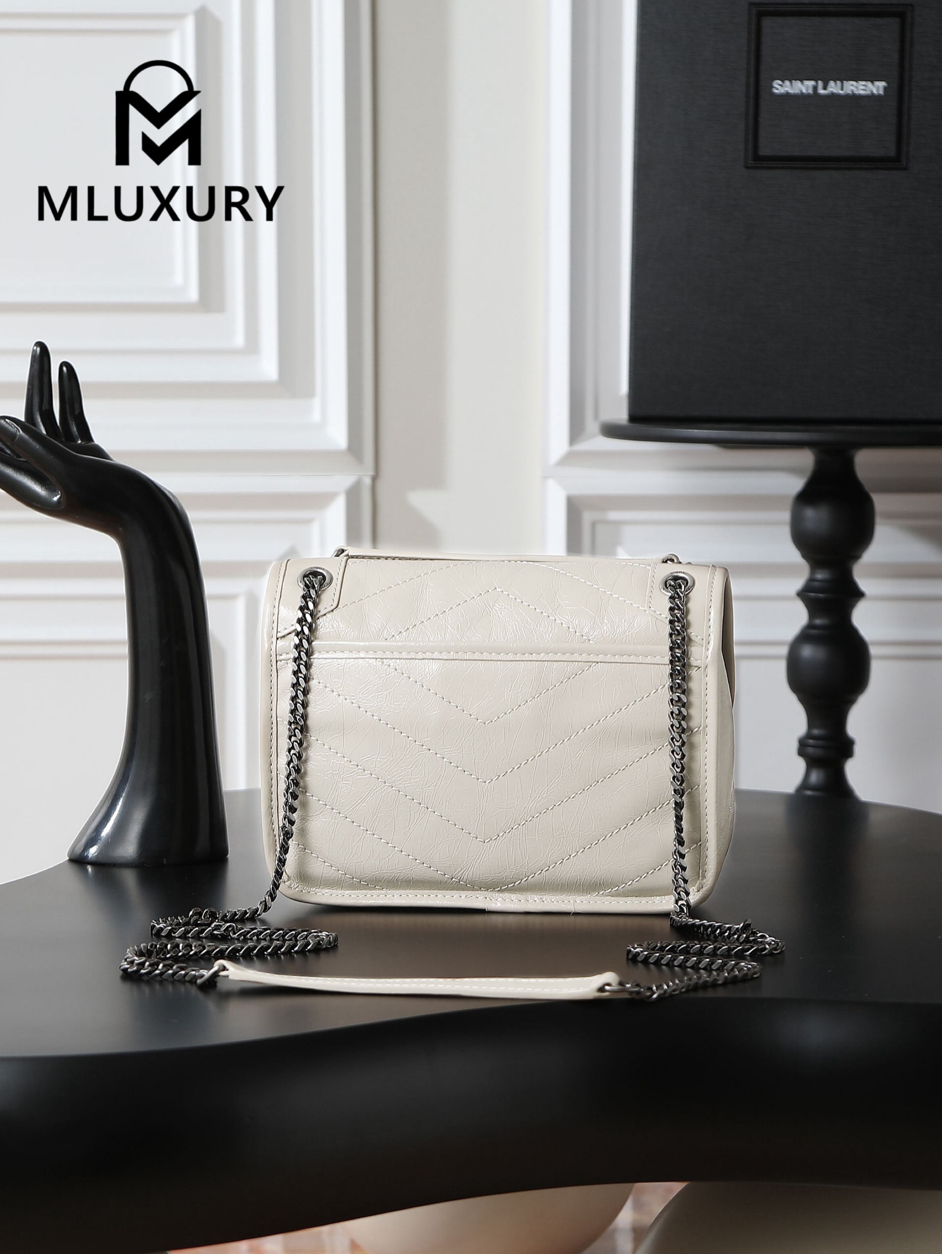 YSL Niki Off-White Waxed Leather · 22cm