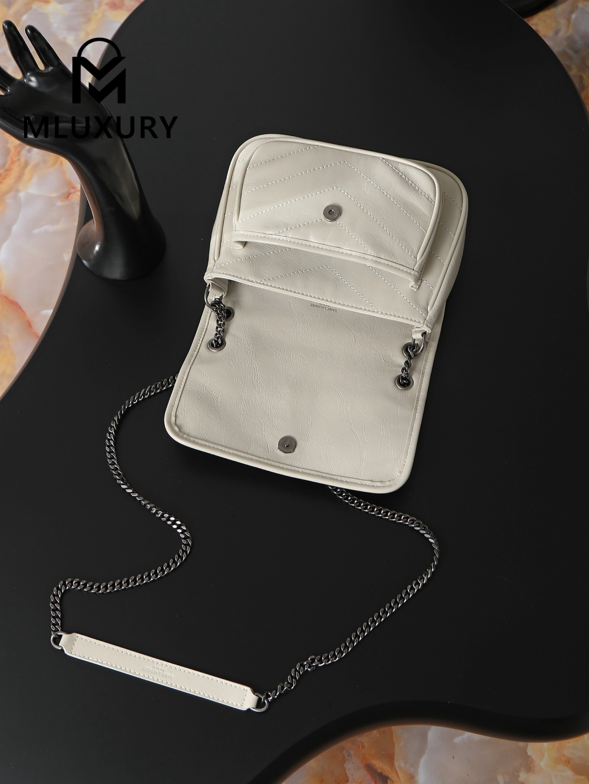 YSL Niki Off-White Waxed Leather · 22cm