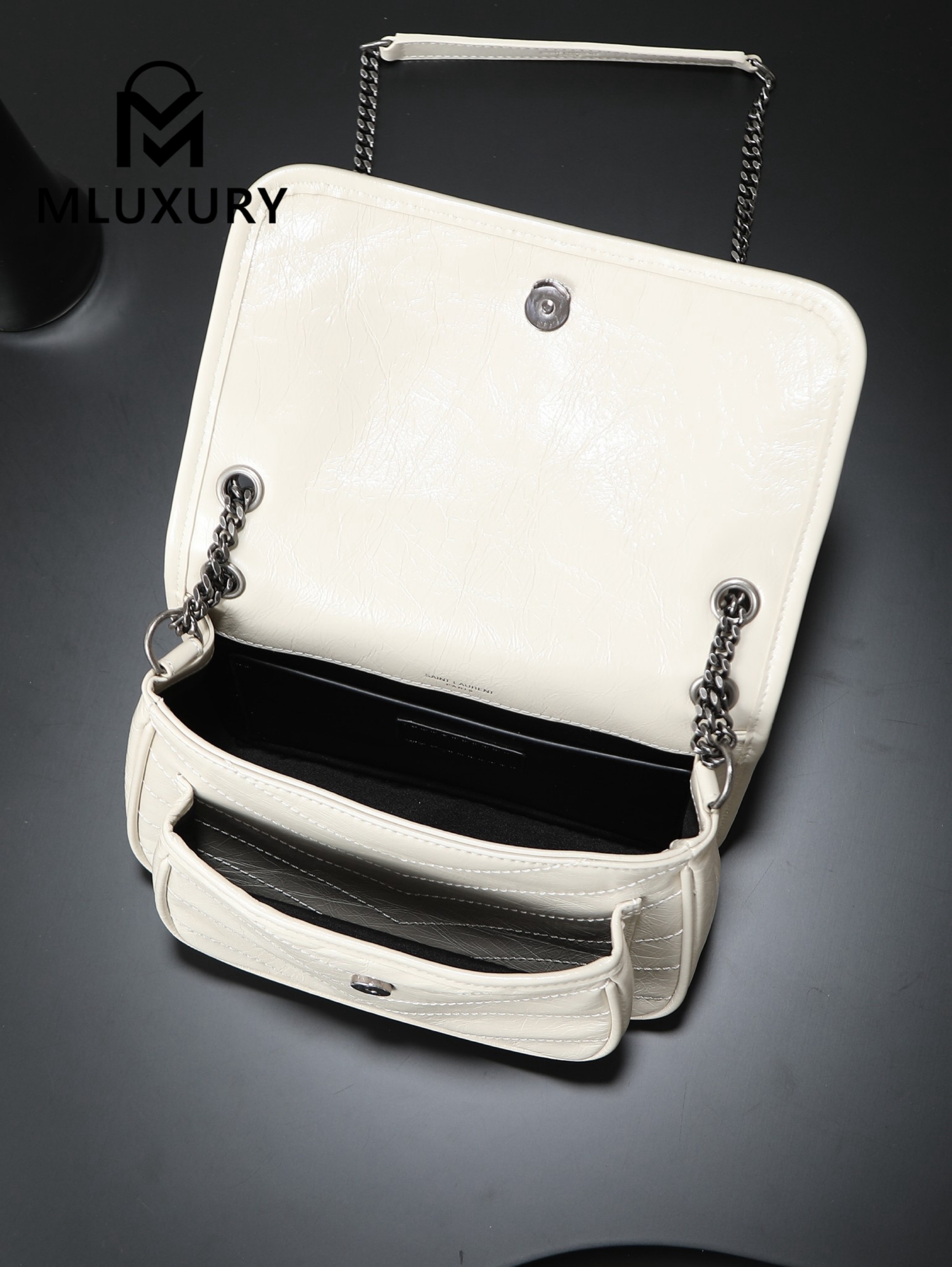 YSL Niki Off-White Waxed Leather · 22cm