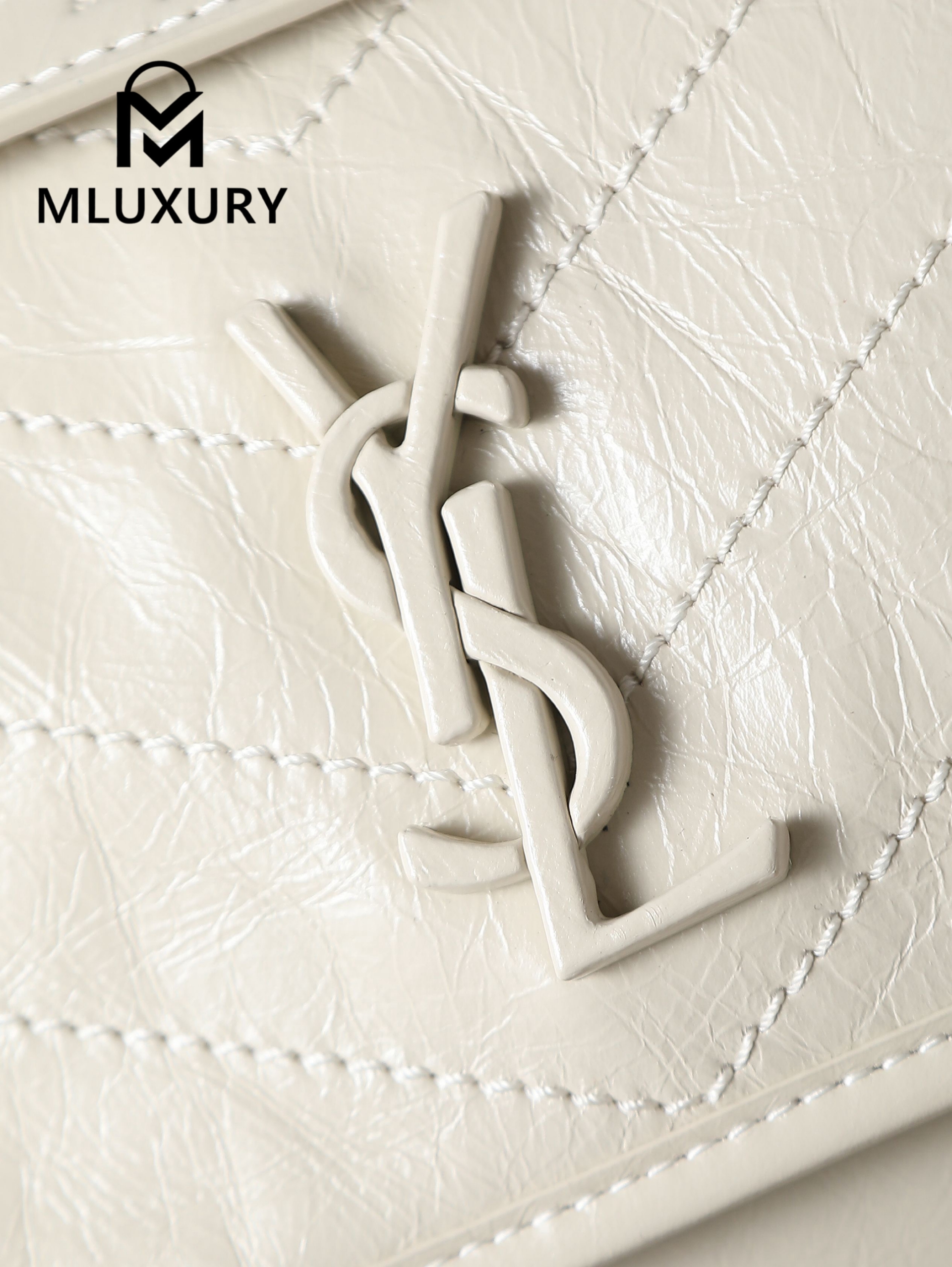 YSL Niki Off-White Waxed Leather · 22cm