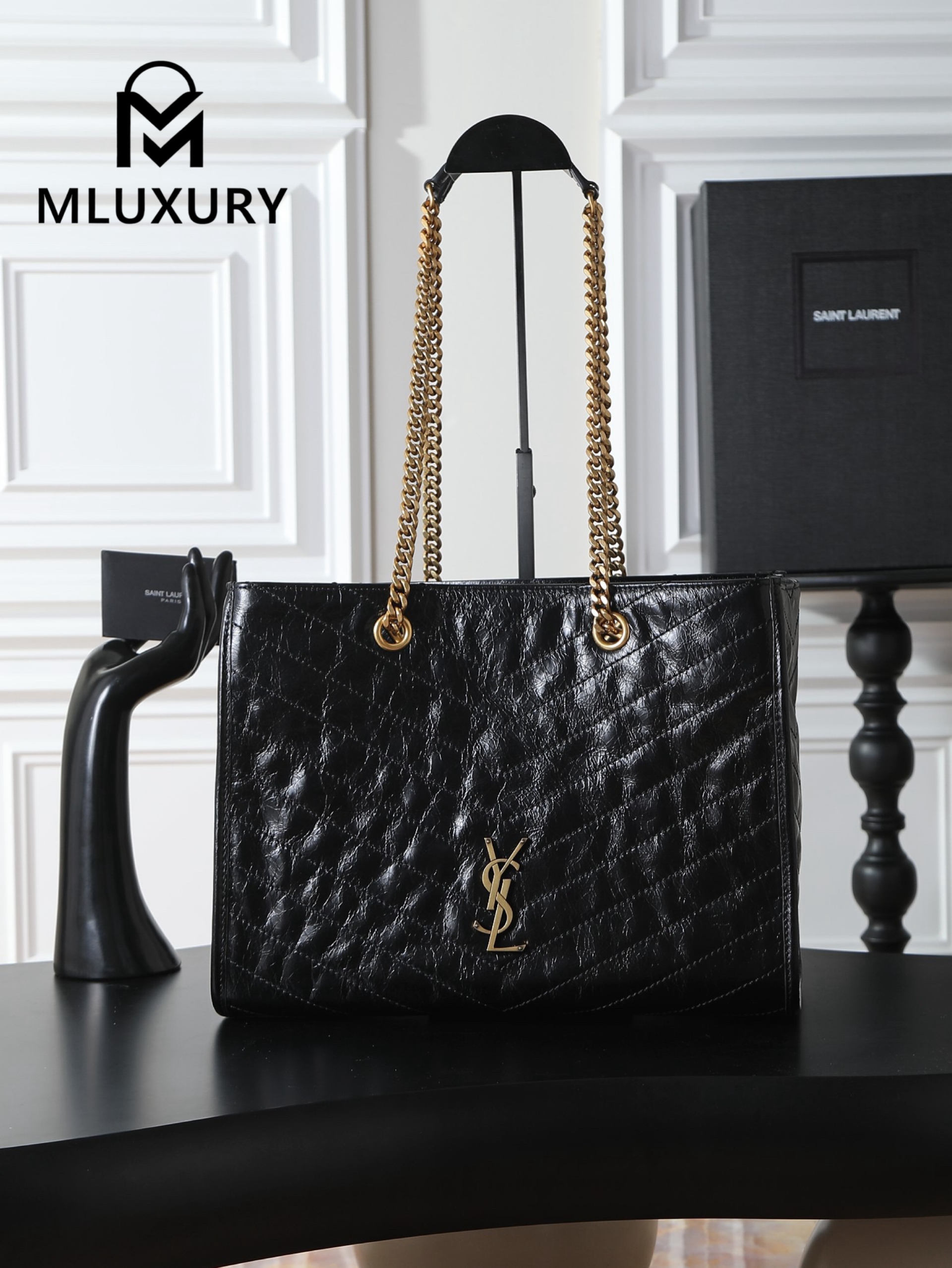 YSL Niki Small Shopping Bag, Original Oil-Waxed Leather, Large Size