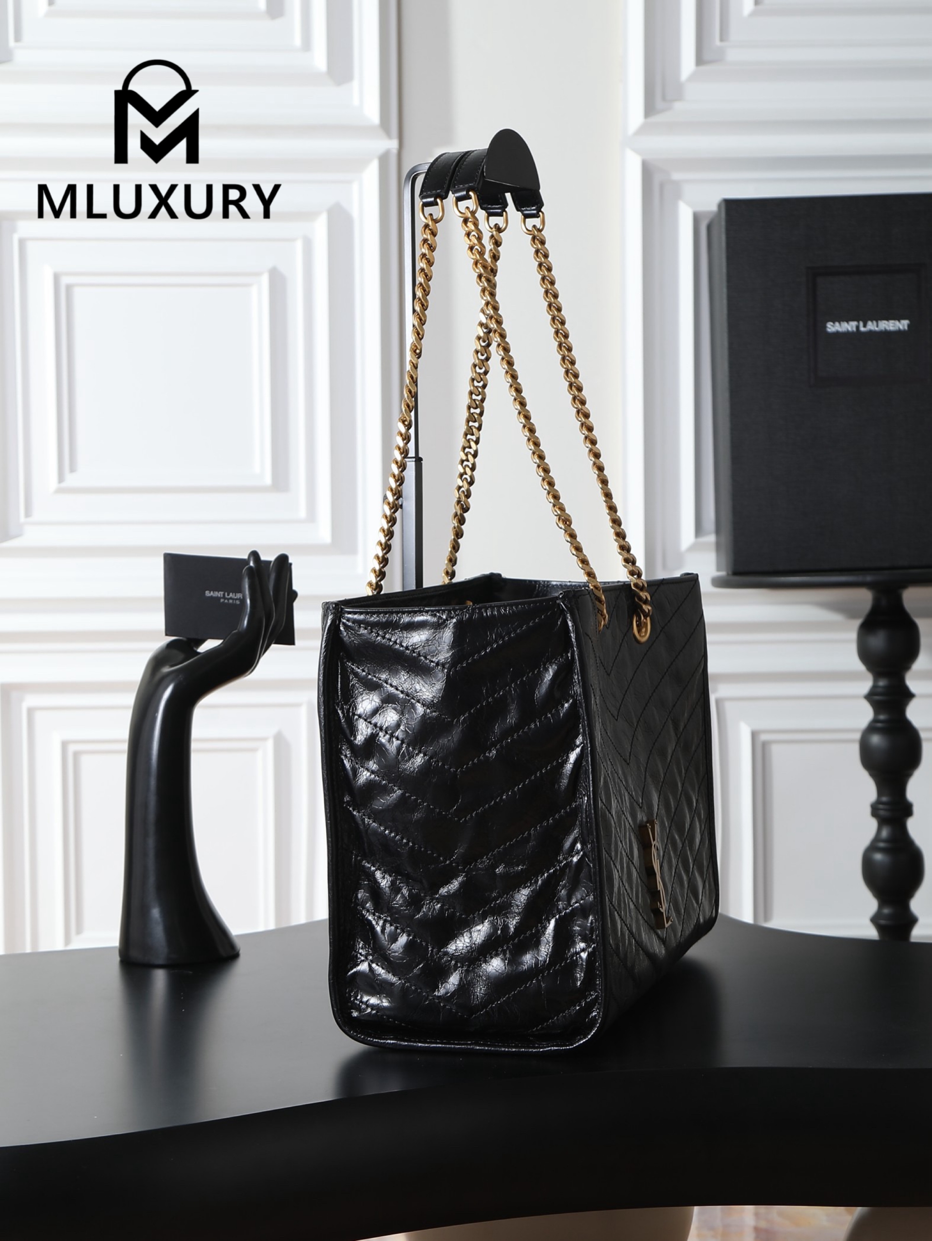 YSL Niki Small Shopping Bag, Original Oil-Waxed Leather, Large Size