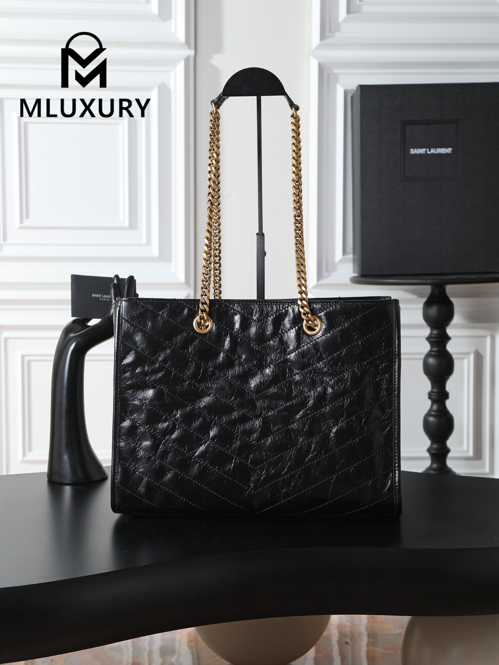 YSL Niki Small Shopping Bag, Original Oil-Waxed Leather, Large Size