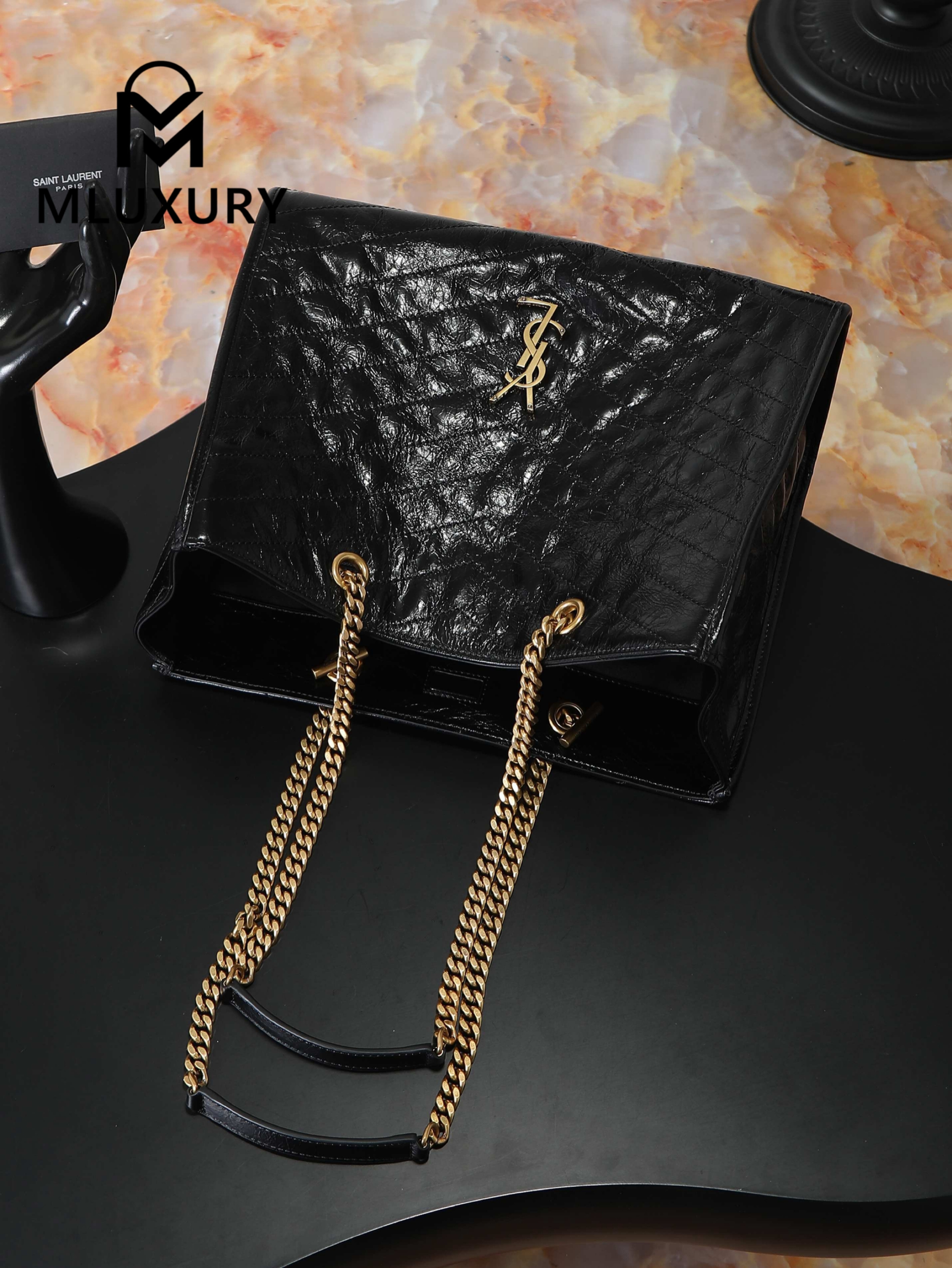 YSL Niki Small Shopping Bag, Original Oil-Waxed Leather, Large Size