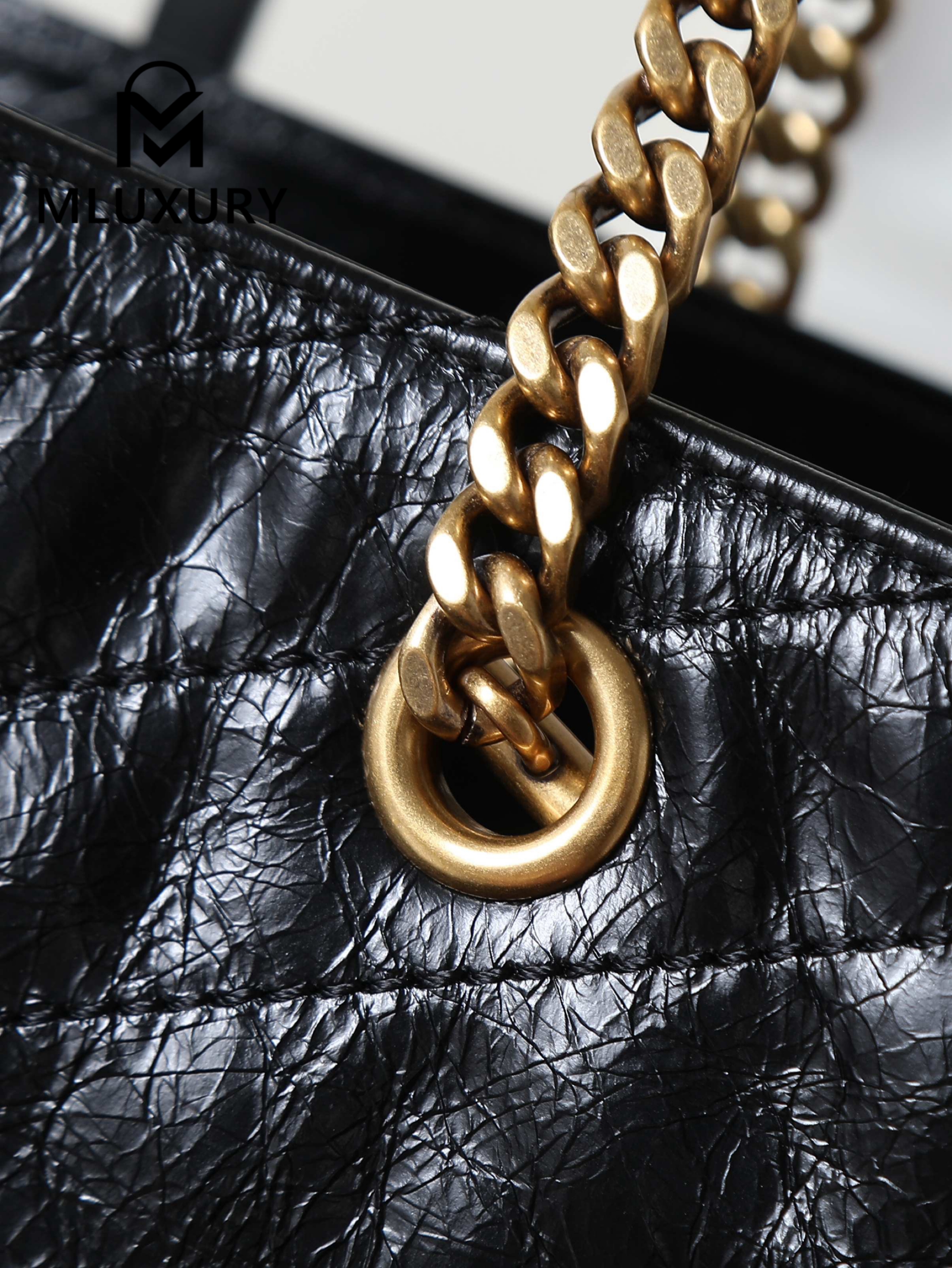 YSL Niki Small Shopping Bag, Original Oil-Waxed Leather, Large Size