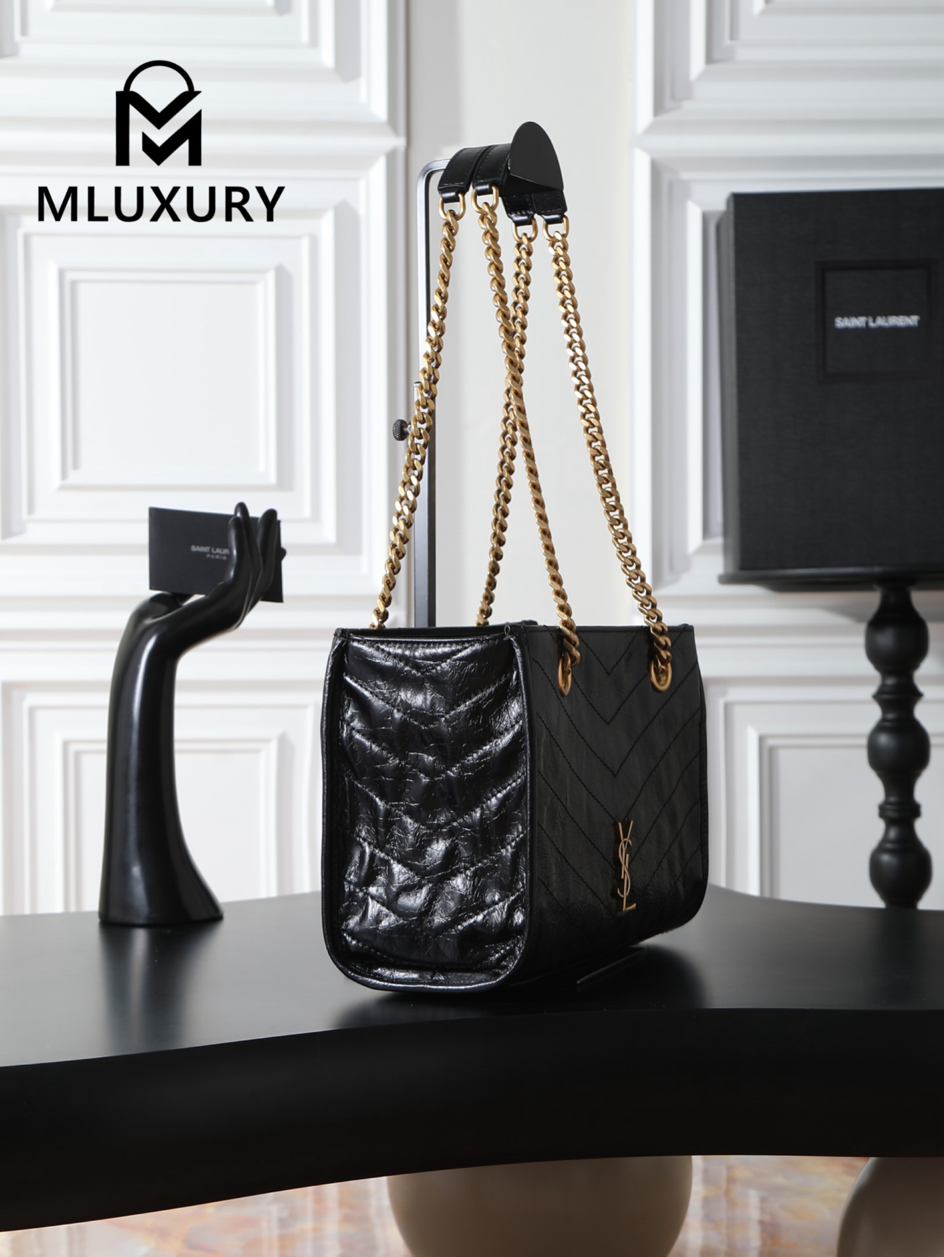 YSL Niki small shopping bag, original oil-waxed leather,Small size