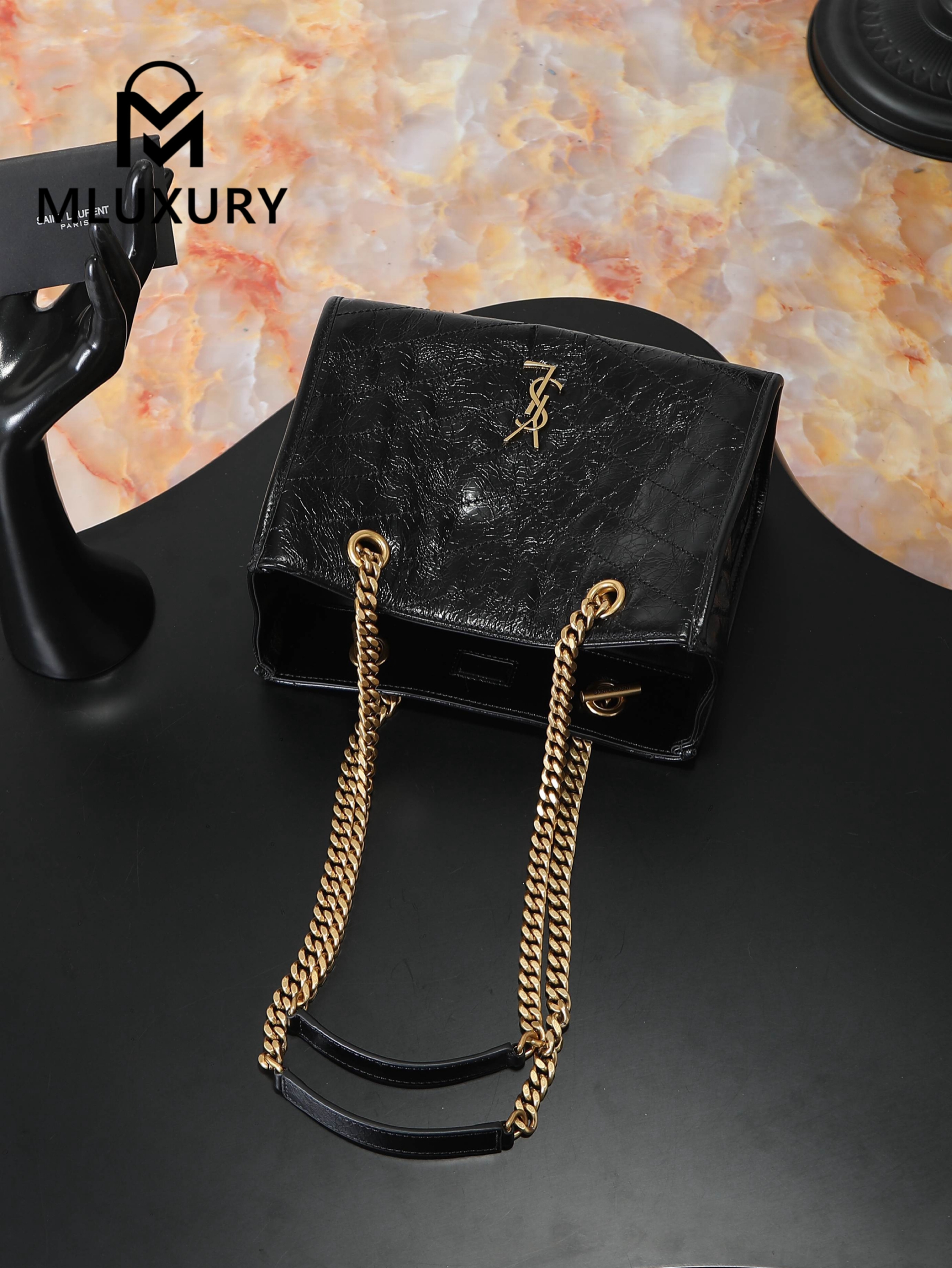 YSL Niki small shopping bag, original oil-waxed leather,Small size