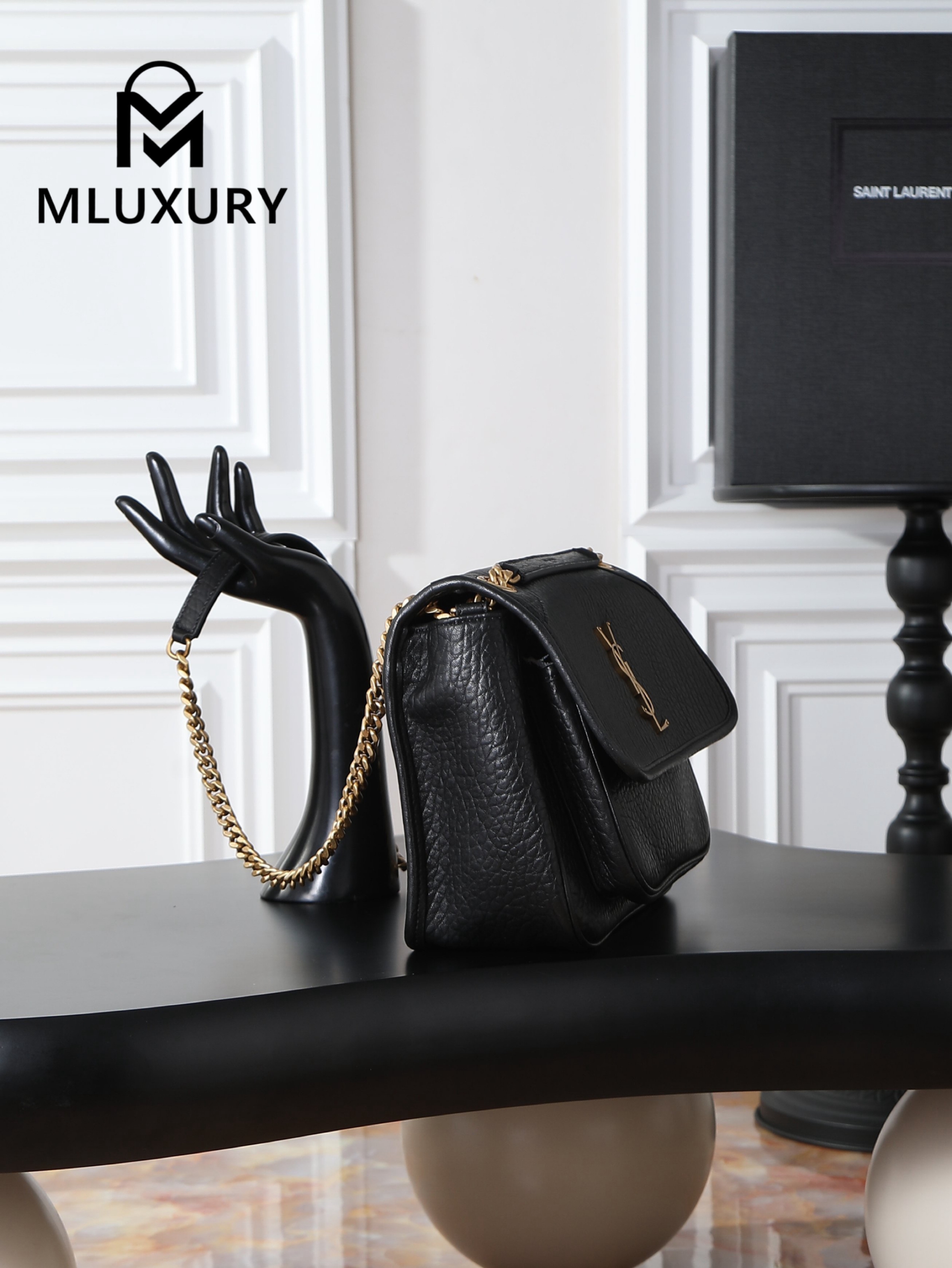 YSL Black Elephant Print with Gold Hardware, 28cm