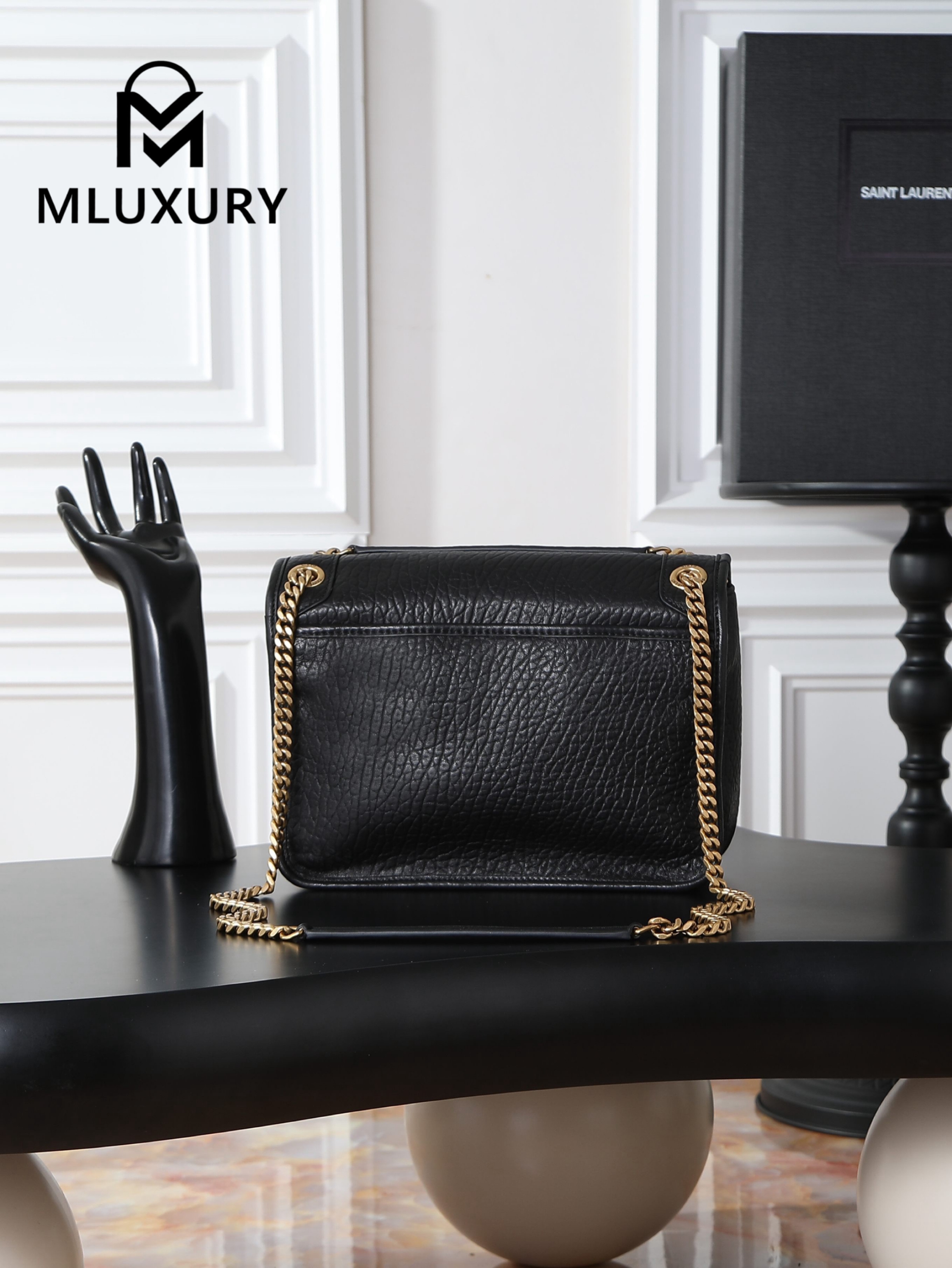 YSL Black Elephant Print with Gold Hardware, 28cm