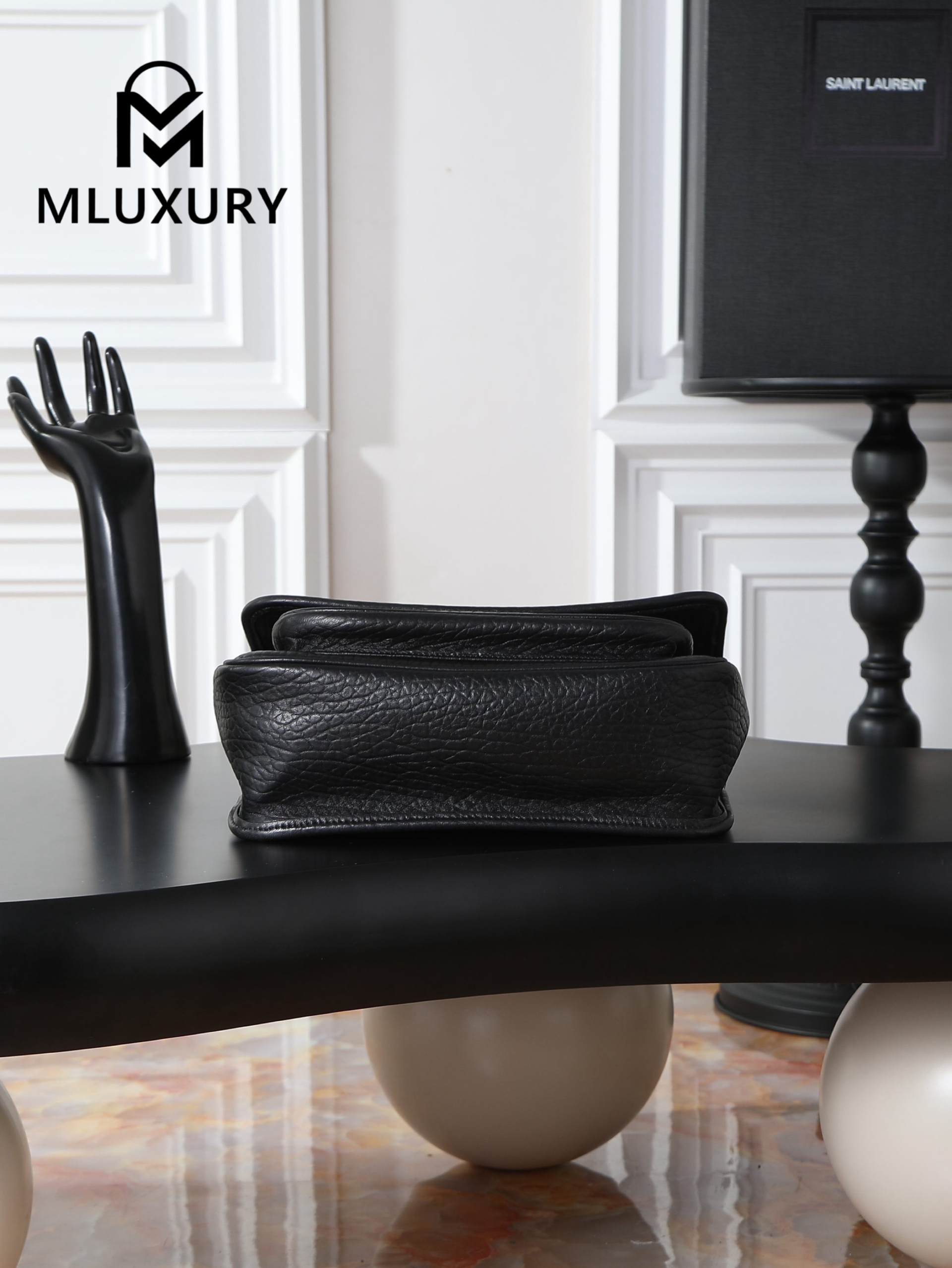 YSL Black Elephant Print with Gold Hardware, 28cm