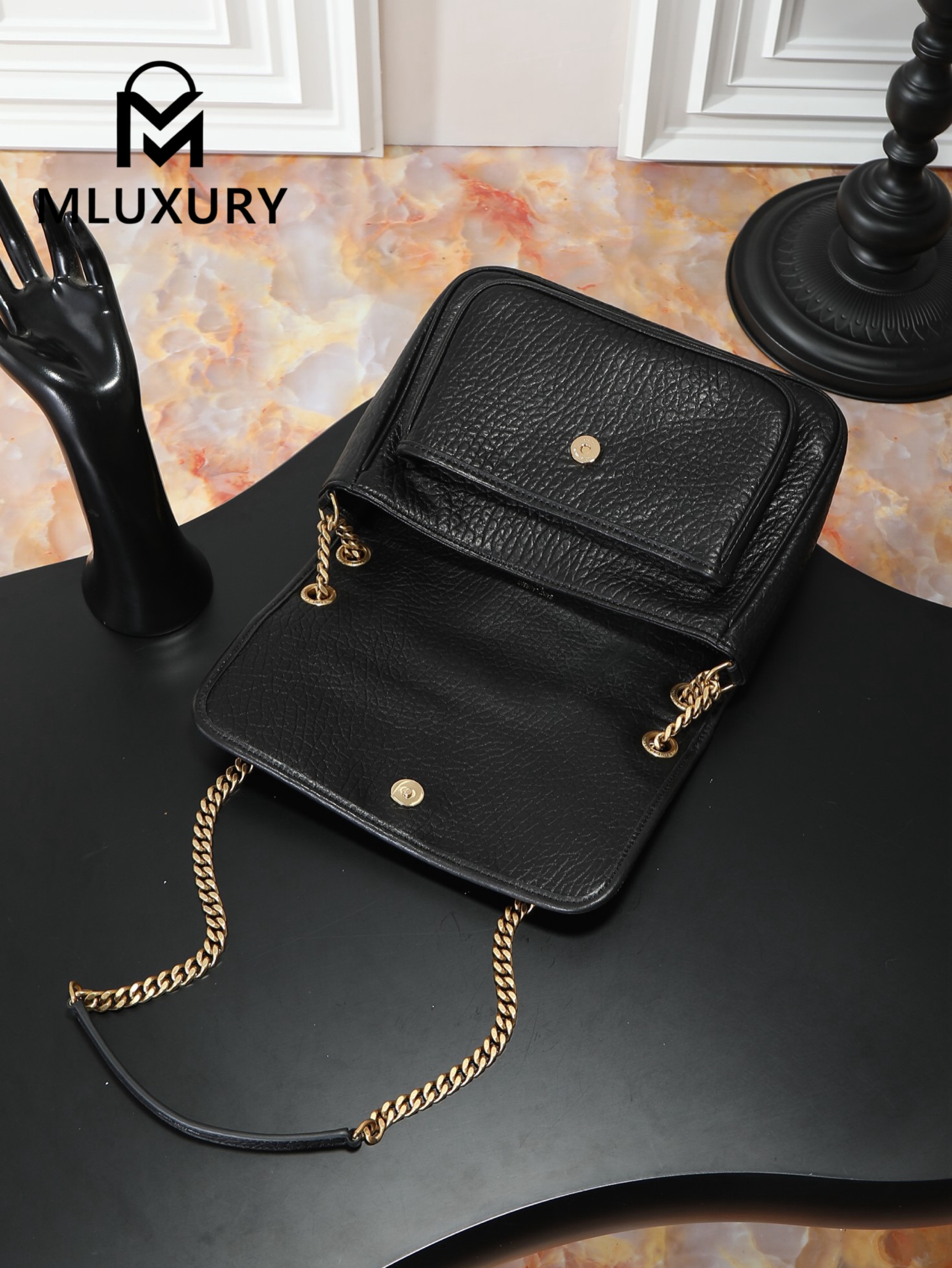 YSL Black Elephant Print with Gold Hardware, 28cm