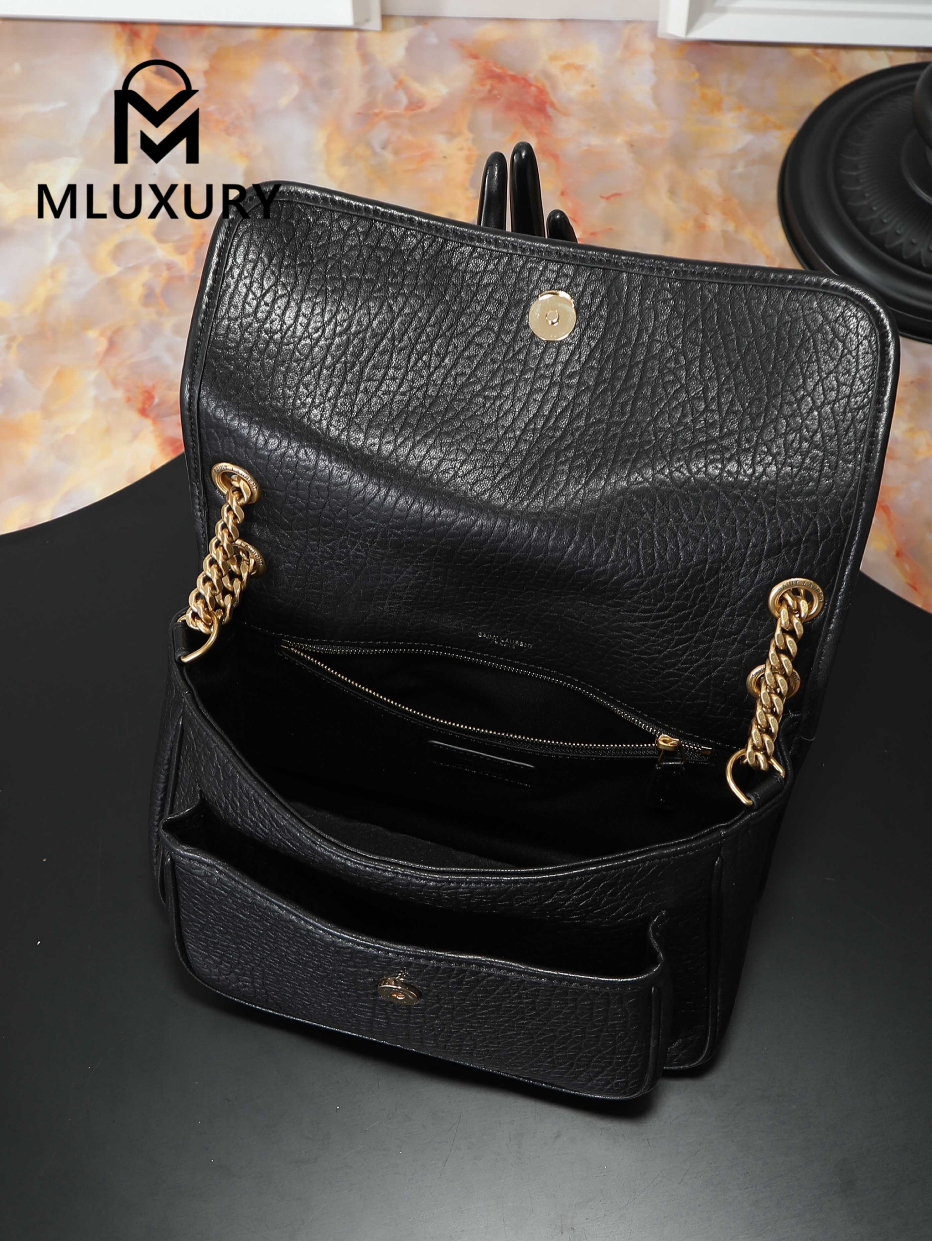 YSL Black Elephant Print with Gold Hardware, 28cm