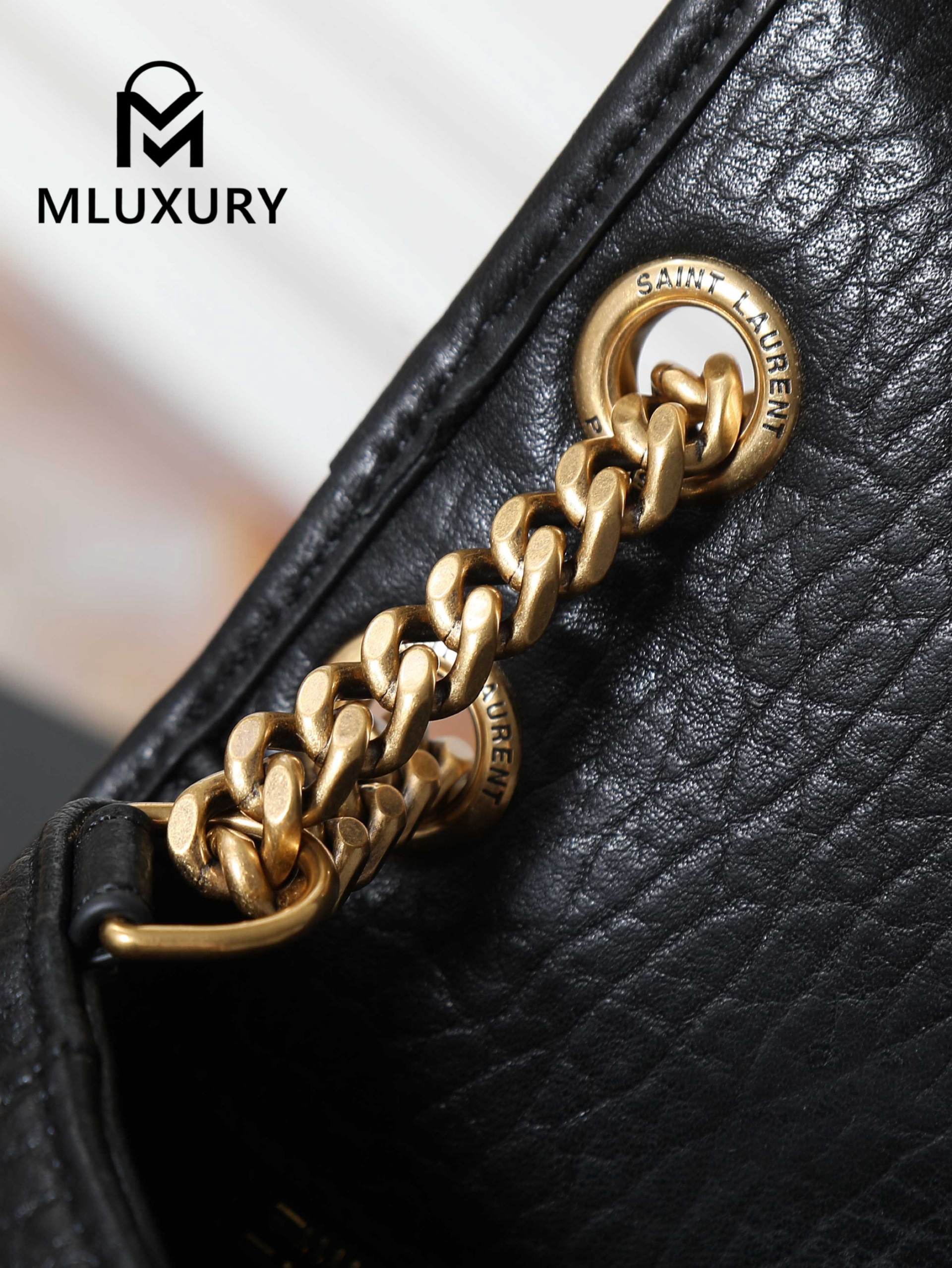 YSL Black Elephant Print with Gold Hardware, 28cm