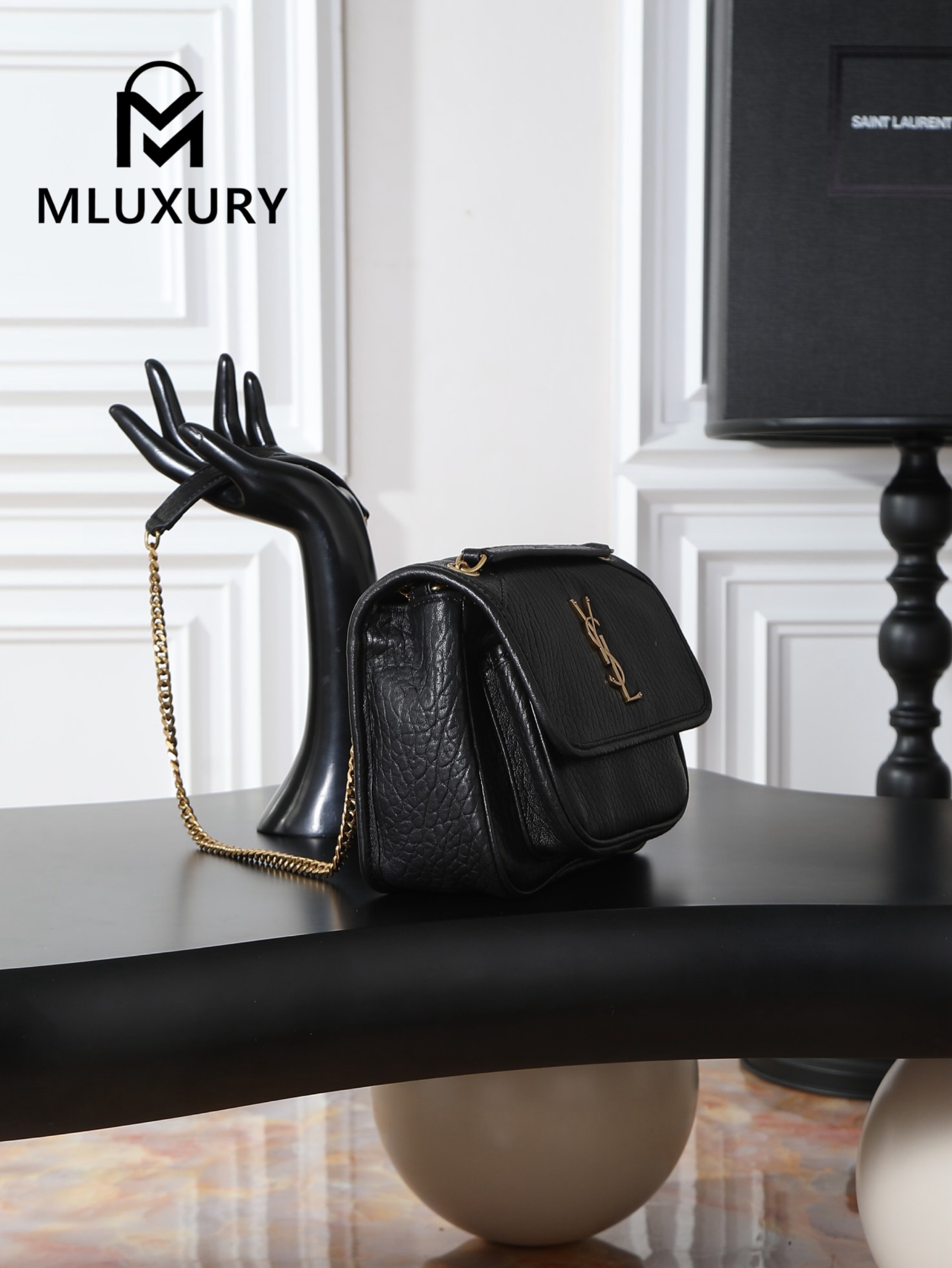 YSL Black Elephant Print with Gold Hardware, 22cm