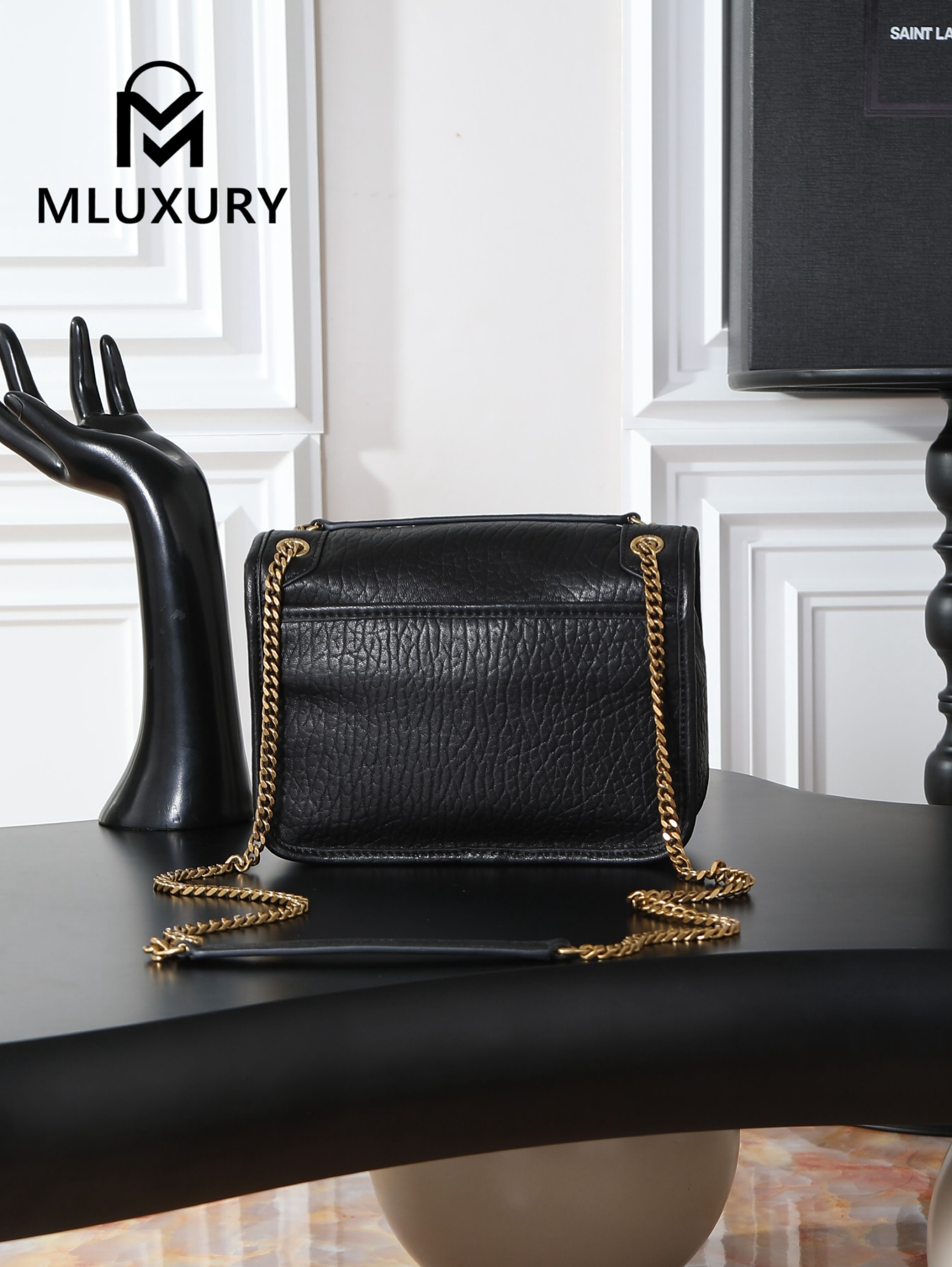 YSL Black Elephant Print with Gold Hardware, 22cm