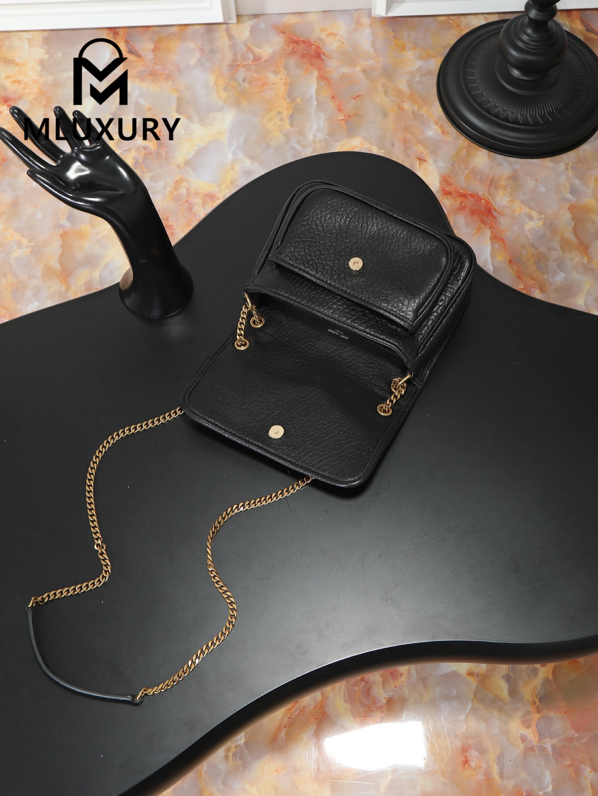 YSL Black Elephant Print with Gold Hardware, 22cm