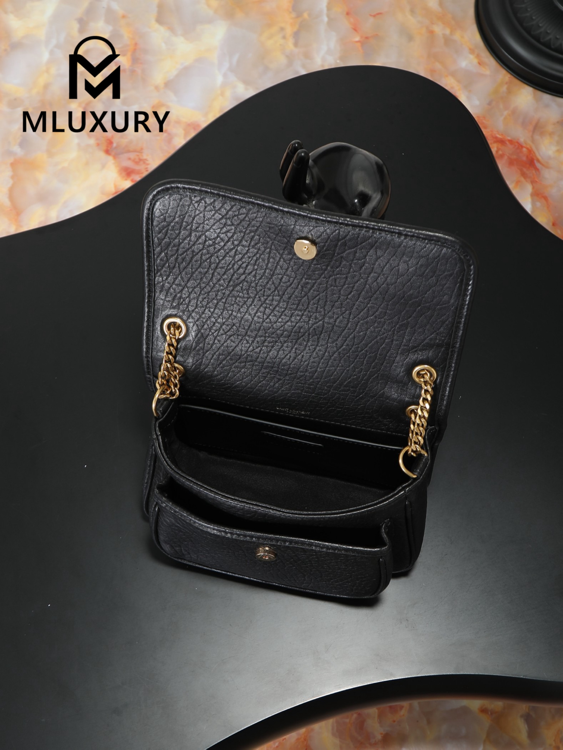 YSL Black Elephant Print with Gold Hardware, 22cm