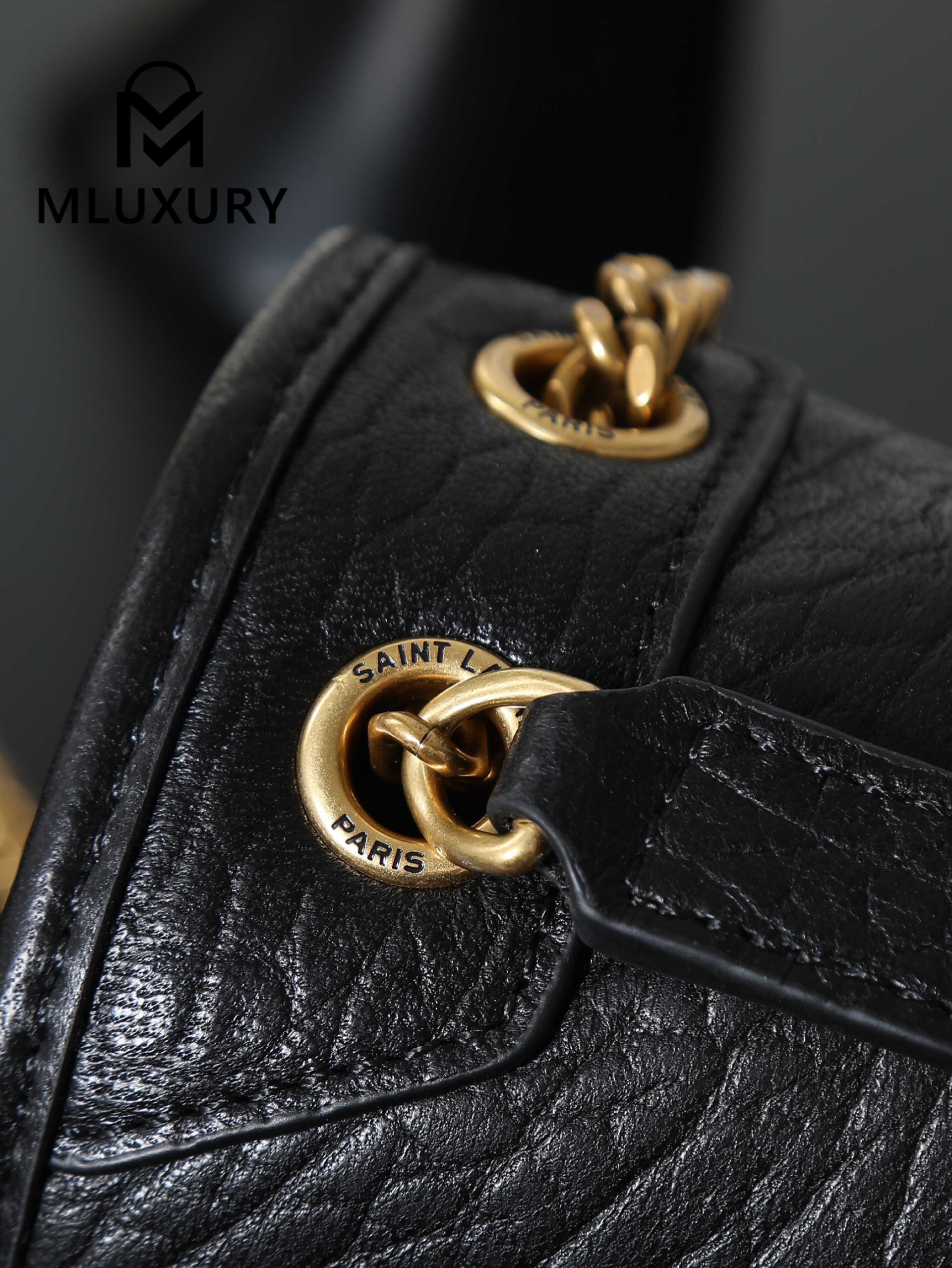 YSL Black Elephant Print with Gold Hardware, 22cm