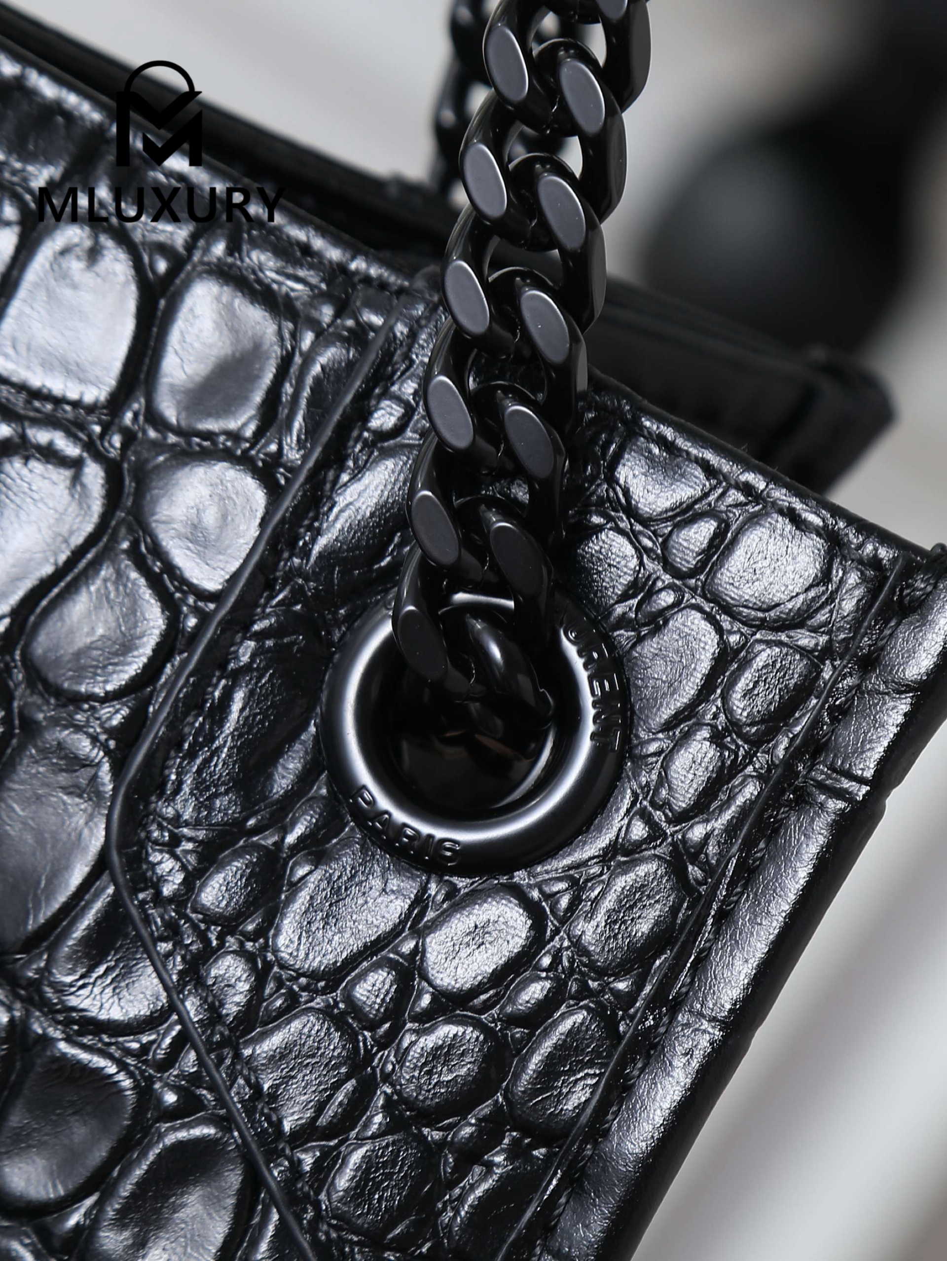 YSL Niki Shopping Bag, Black with Black Buckle and Crocodile Pattern