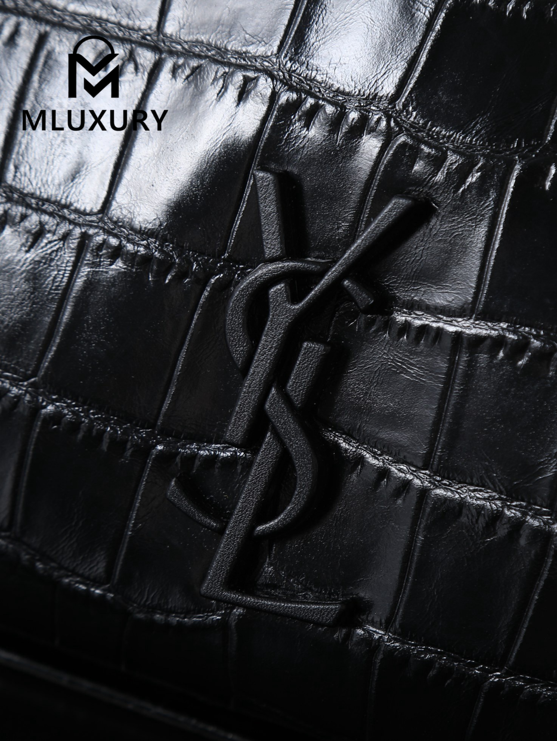 YSL Niki Shopping Bag, Black with Black Buckle and Crocodile Pattern