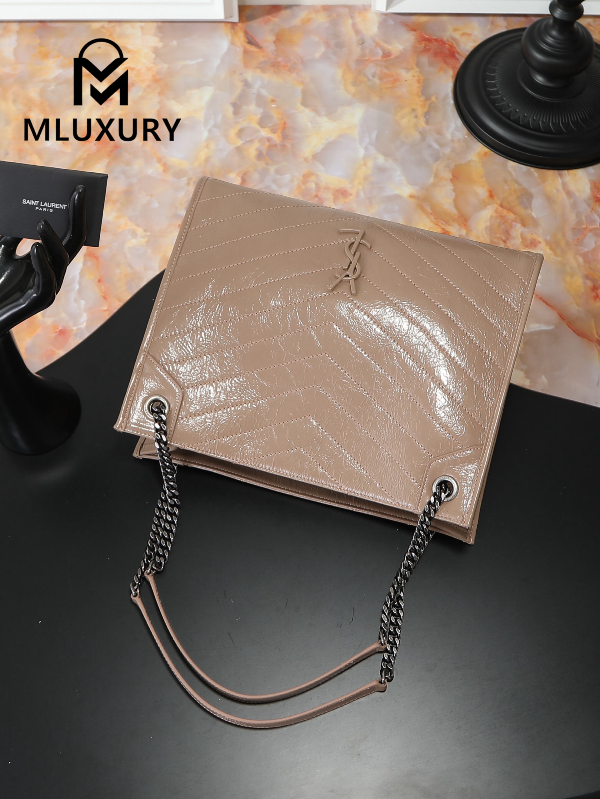 YSL Niki Shopping Bag, Apricot with Silver Hardware