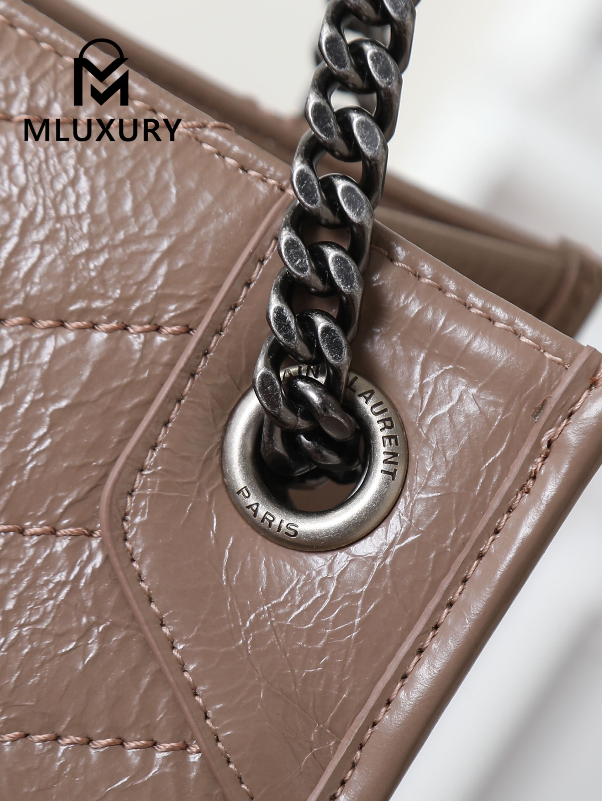YSL Niki Shopping Bag, Apricot with Silver Hardware