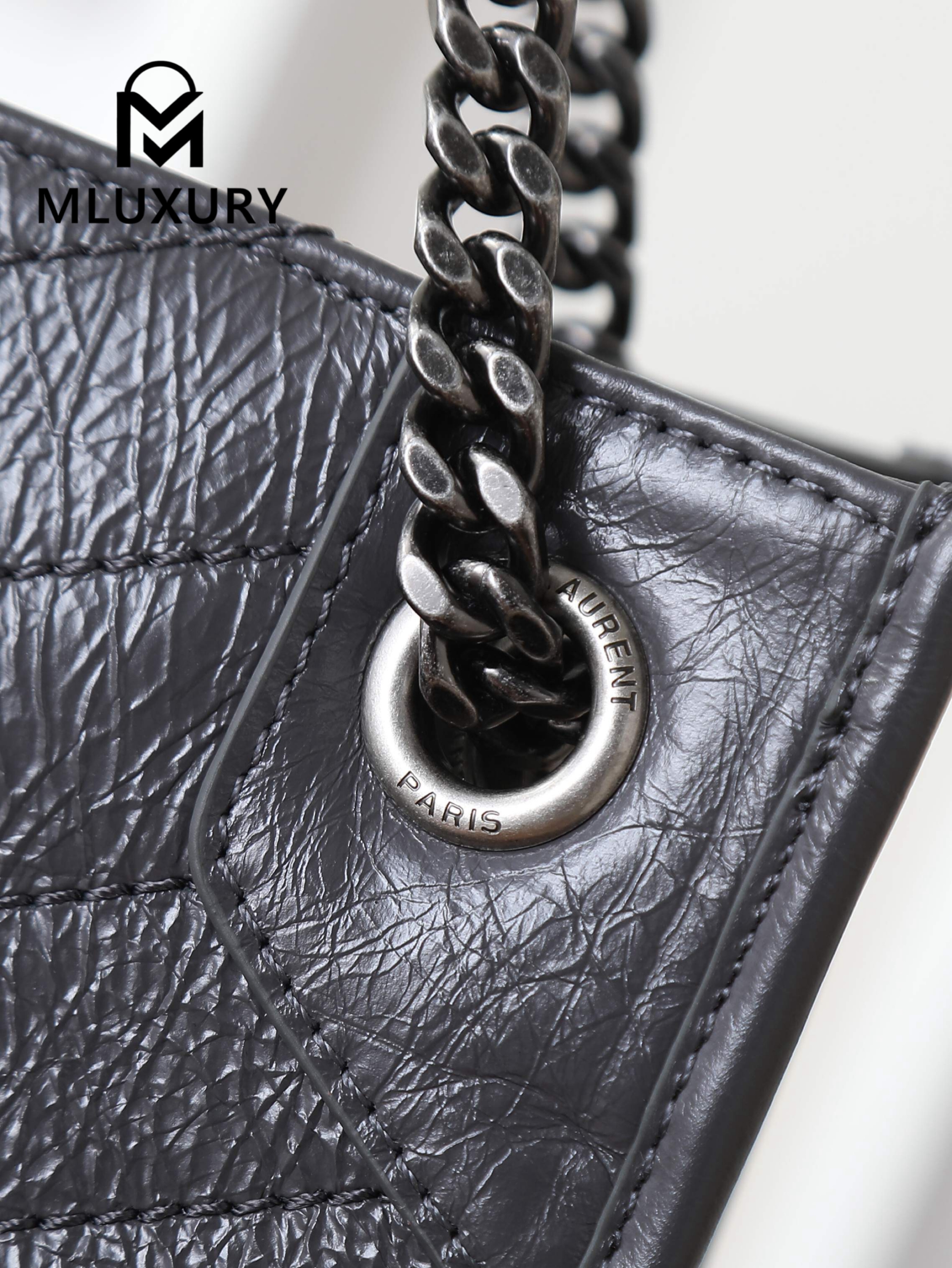 YSL Niki Shopping Bag, Grey with Silver Buckle