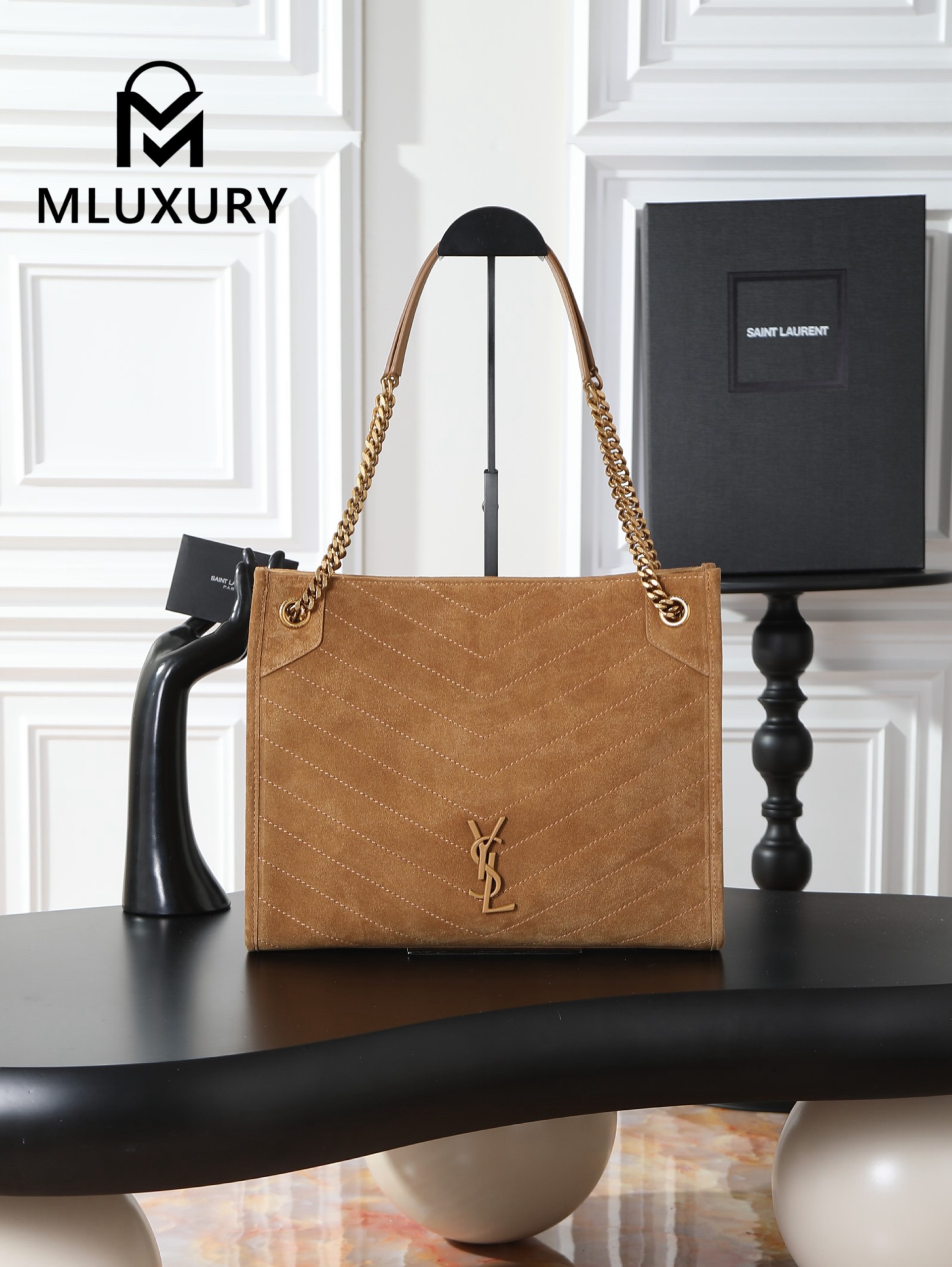 YSL Niki Shopping Bag, Tan Suede
