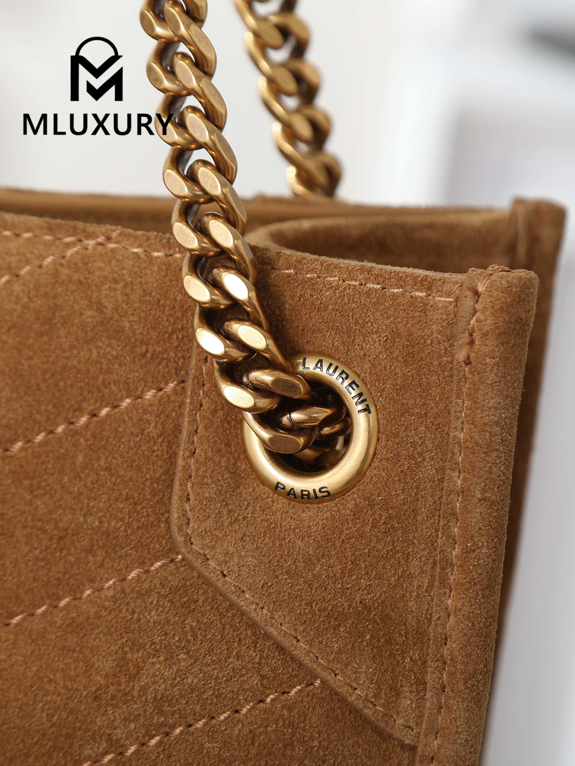 YSL Niki Shopping Bag, Tan Suede