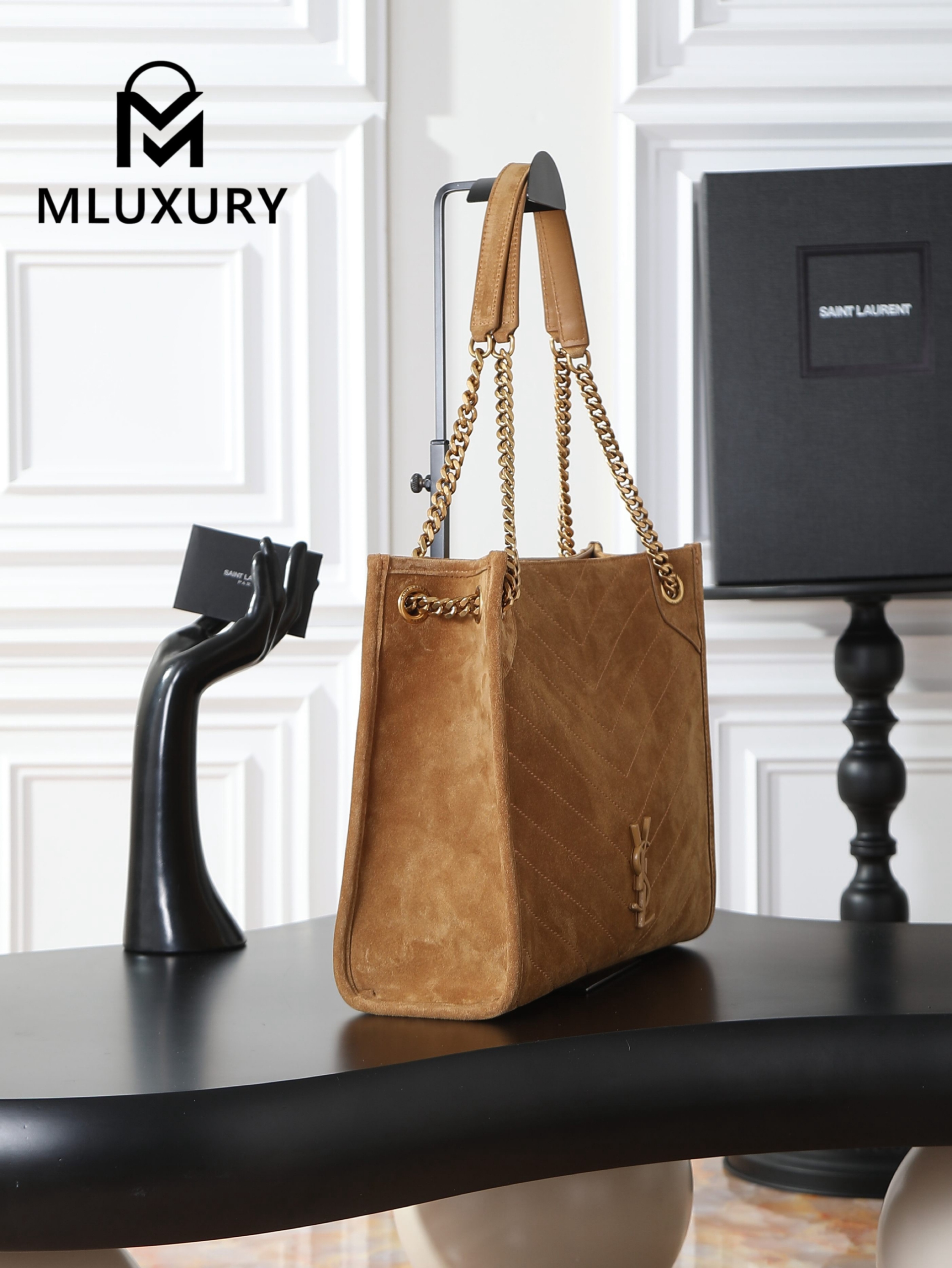 YSL Niki Shopping Bag, Tan Suede