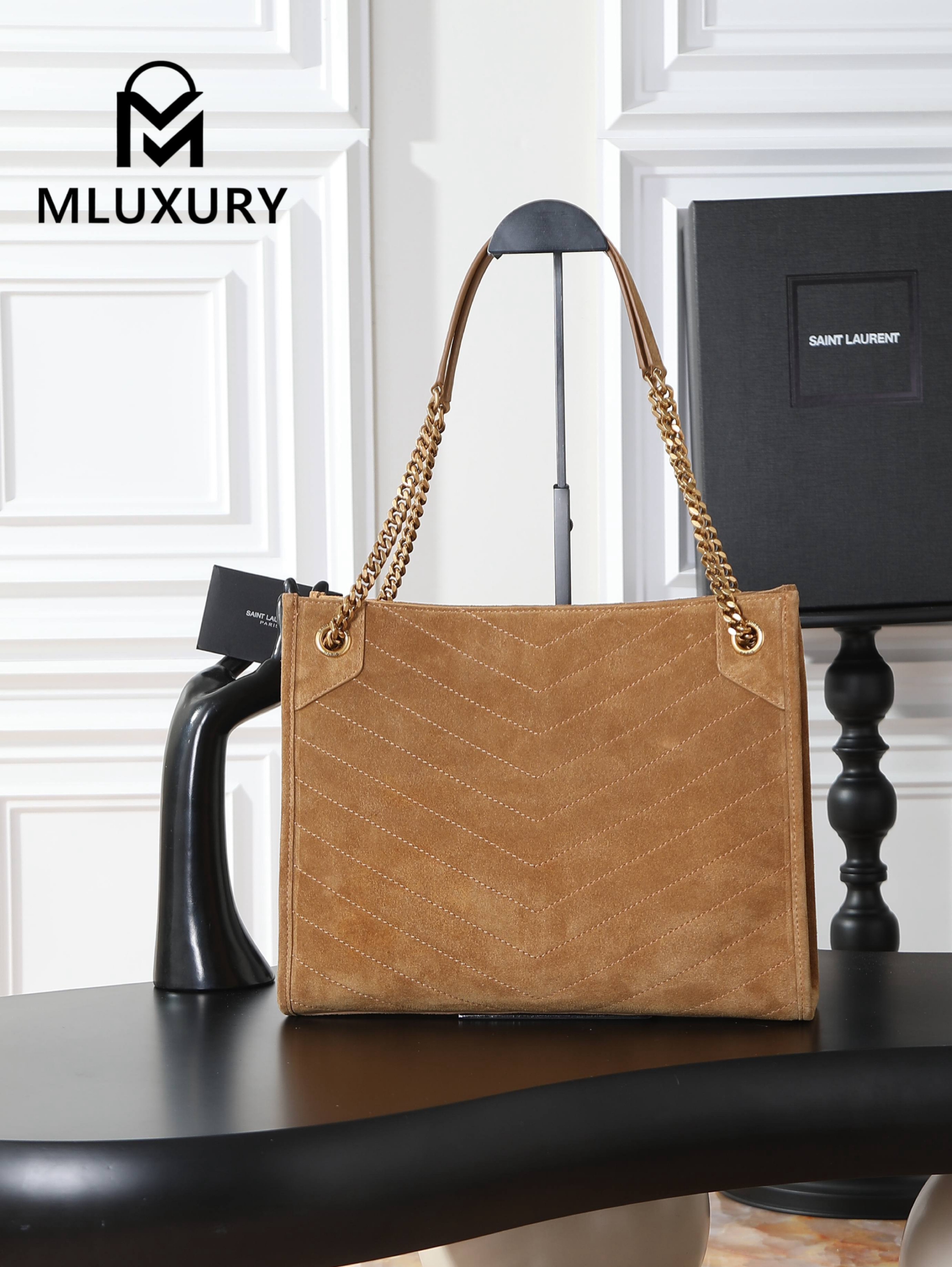 YSL Niki Shopping Bag, Tan Suede