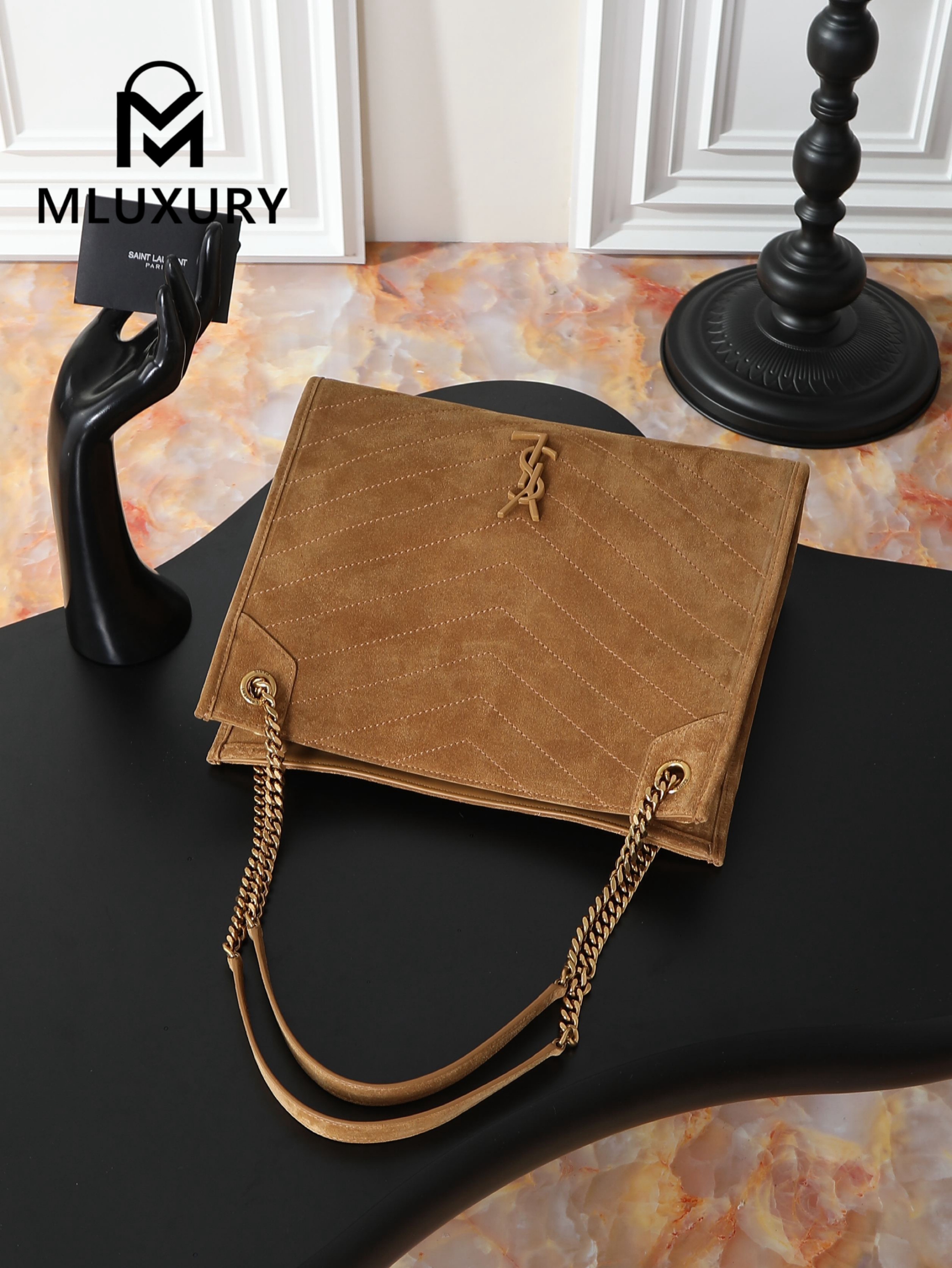 YSL Niki Shopping Bag, Tan Suede