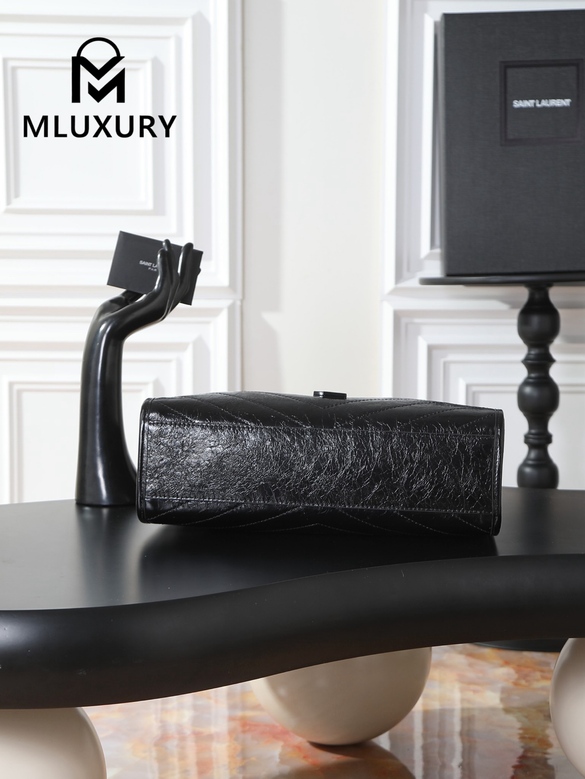 YSL Niki Shopping Bag, Black with Silver Buckle