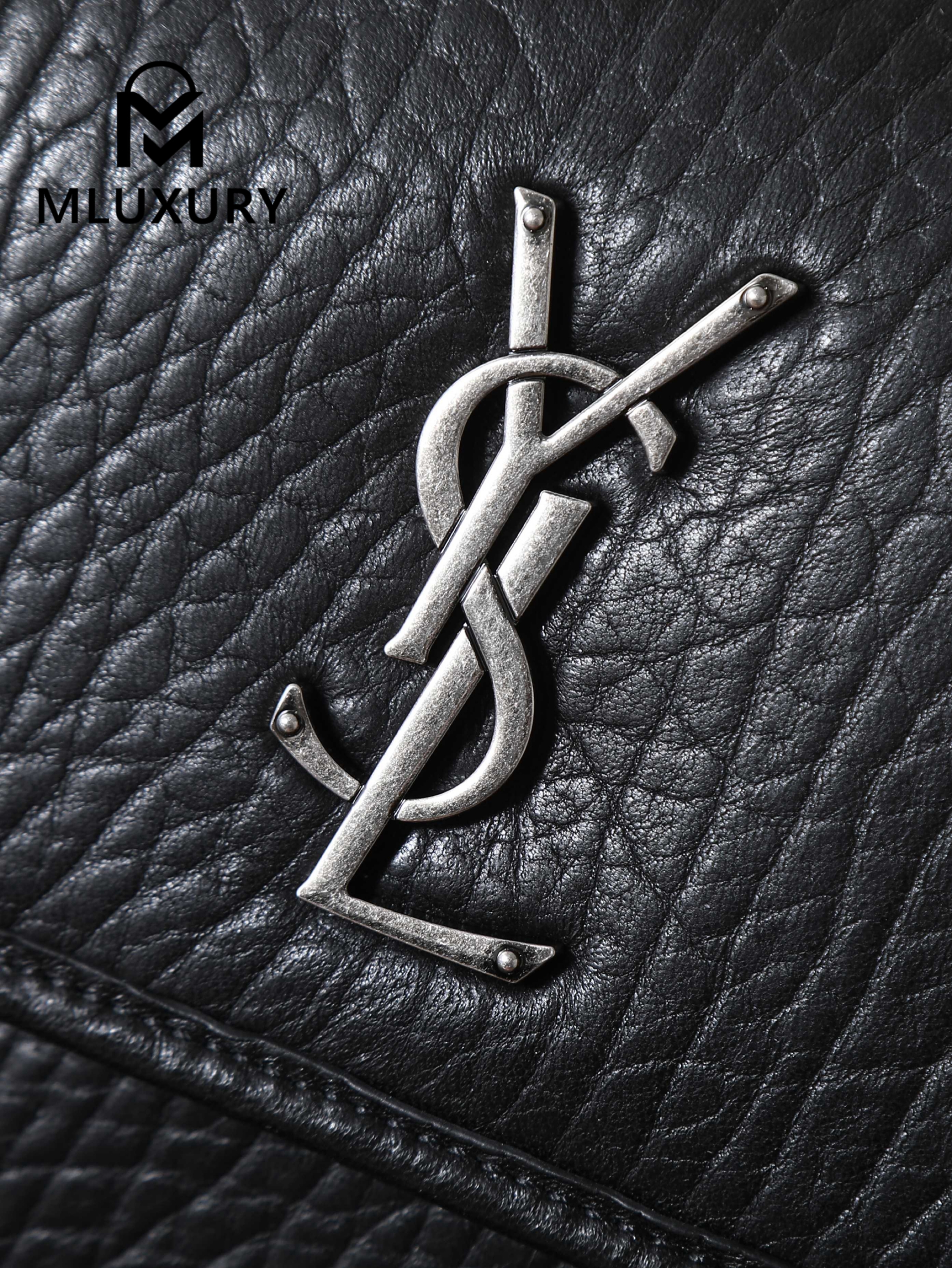 YSL Black Elephant Print with Silver Buckle, 32cm