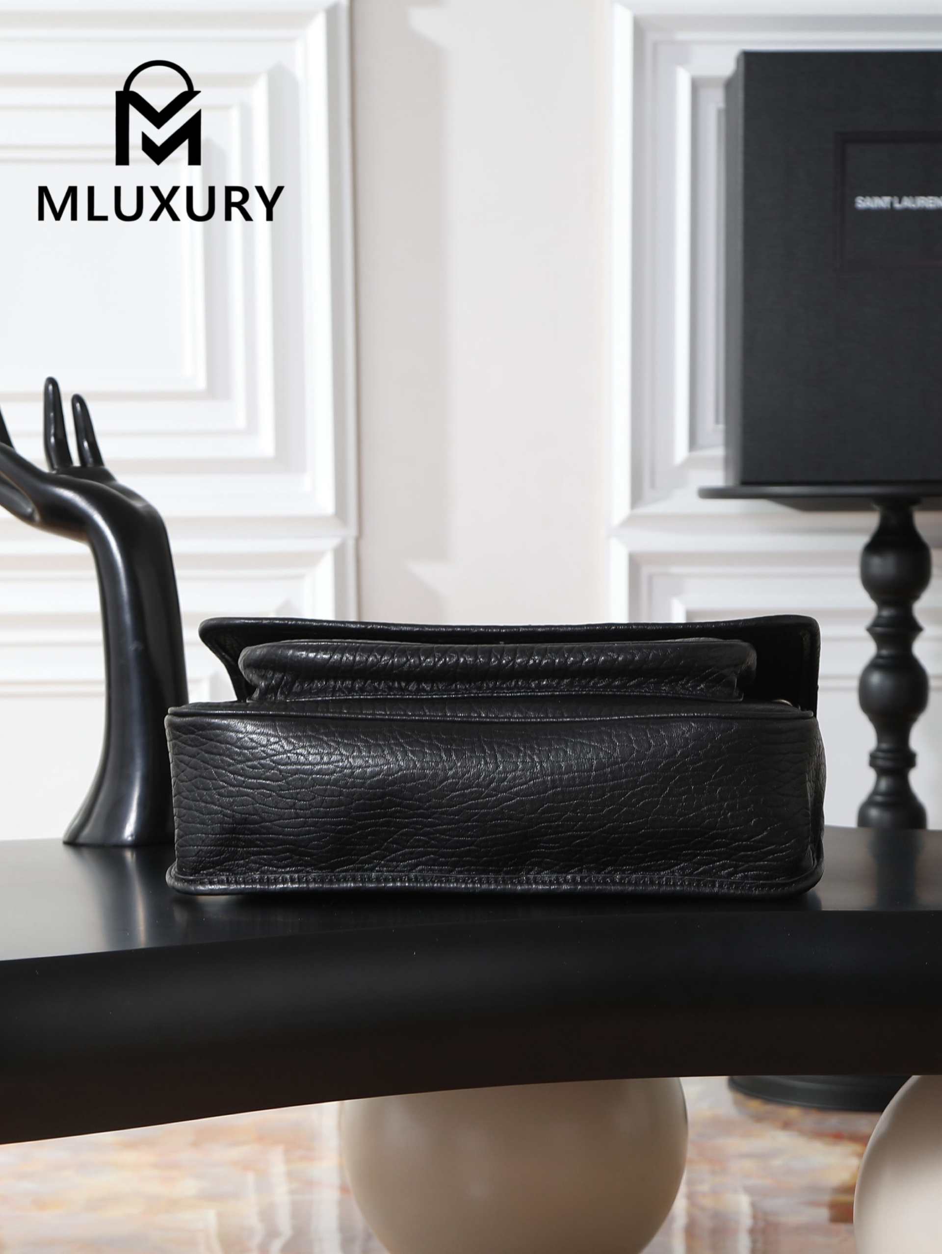 YSL Black Elephant Print with Silver Buckle, 32cm