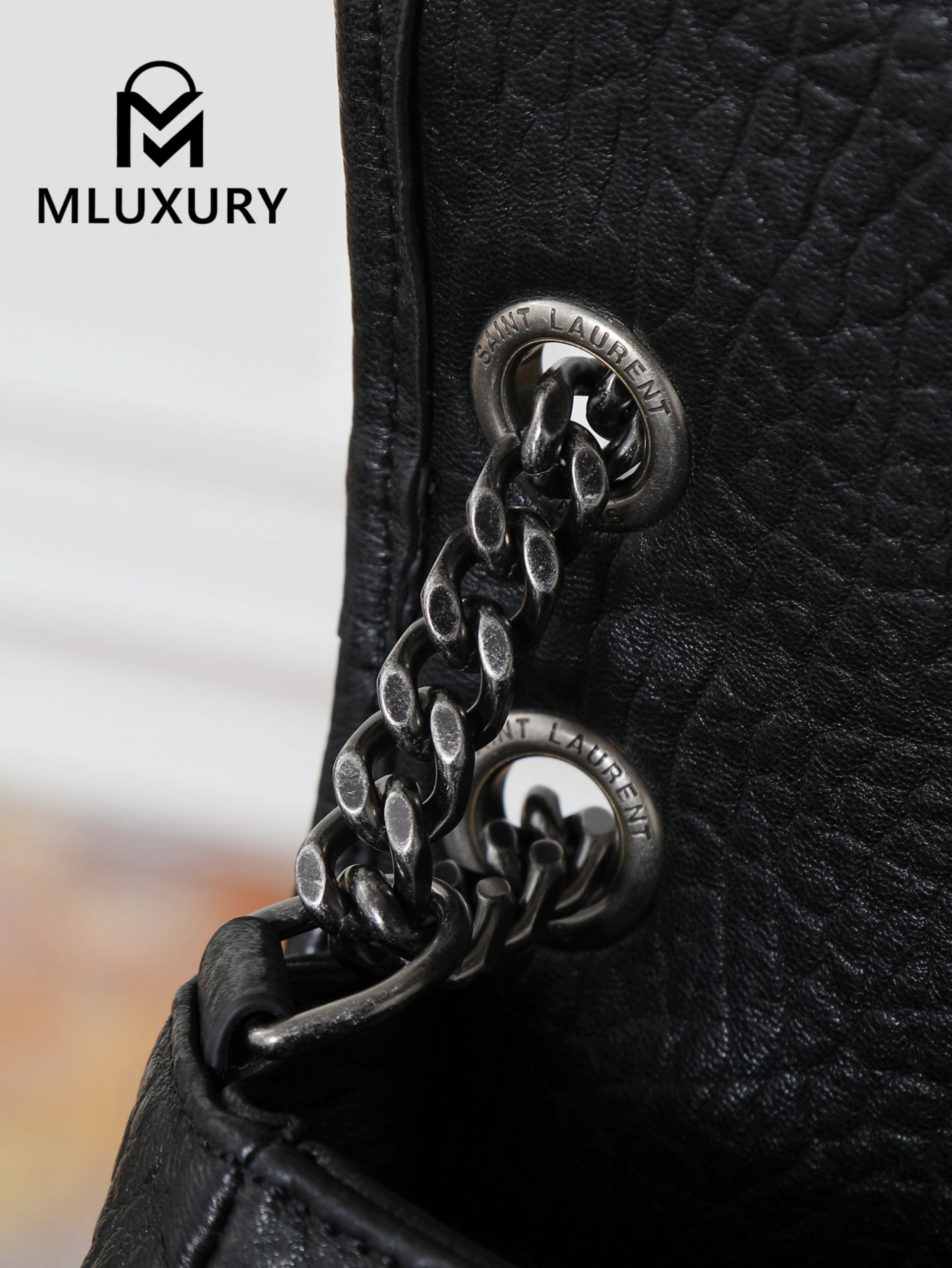 YSL Black Elephant Print with Silver Buckle, 32cm