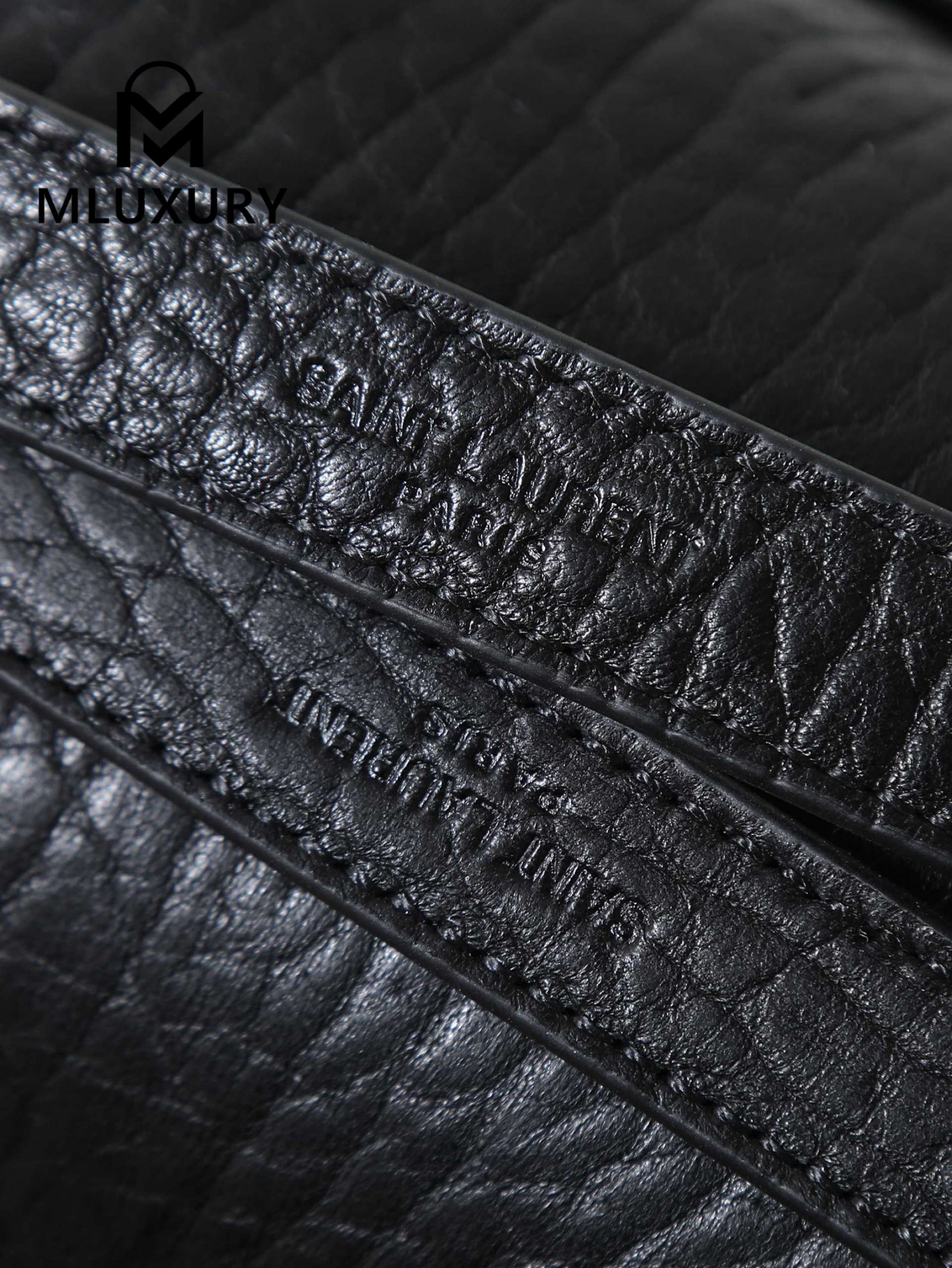 YSL Black Elephant Print with Silver Buckle, 32cm