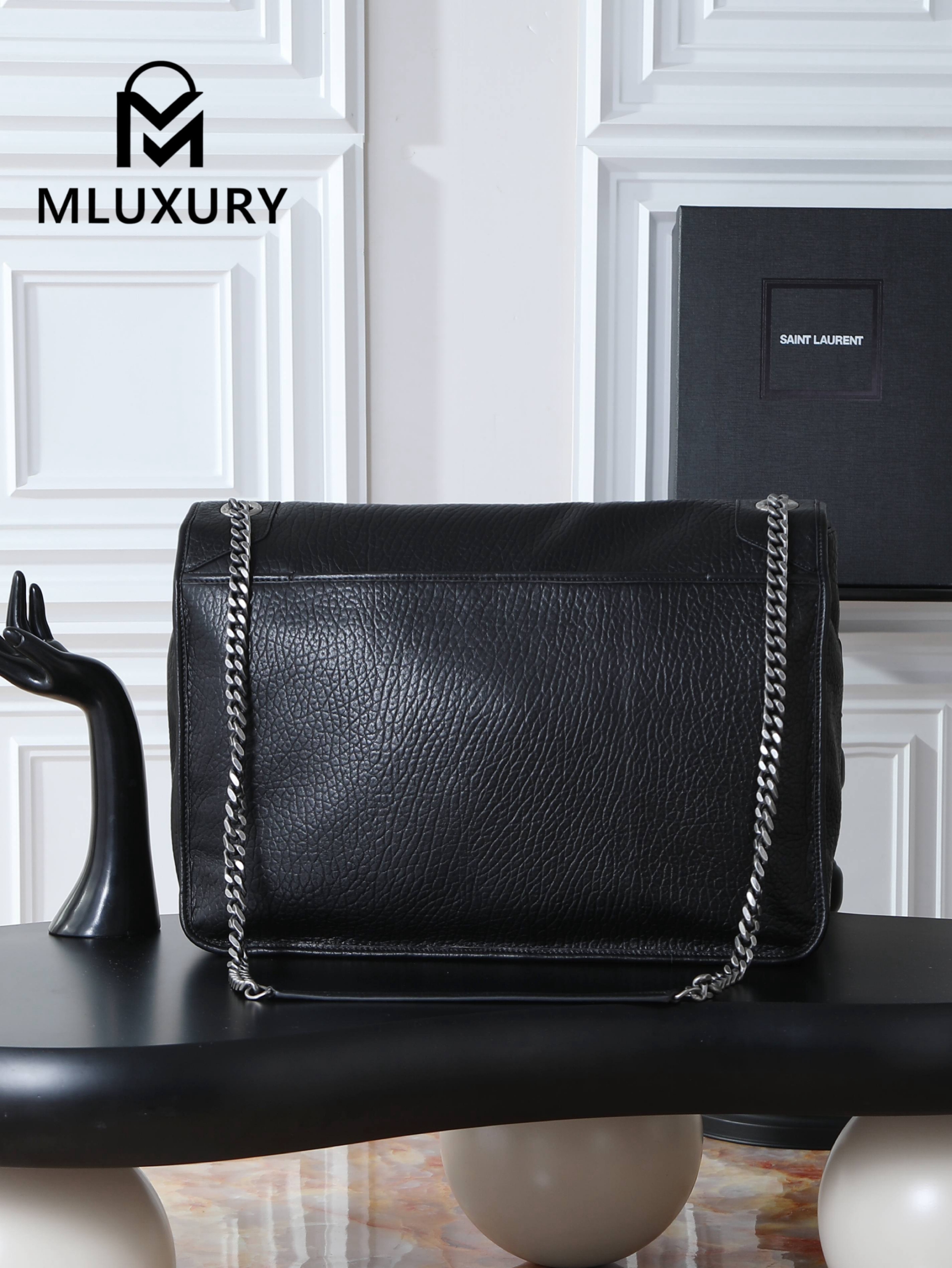 YSL Black Elephant Pattern with Silver Buckle · 47cm