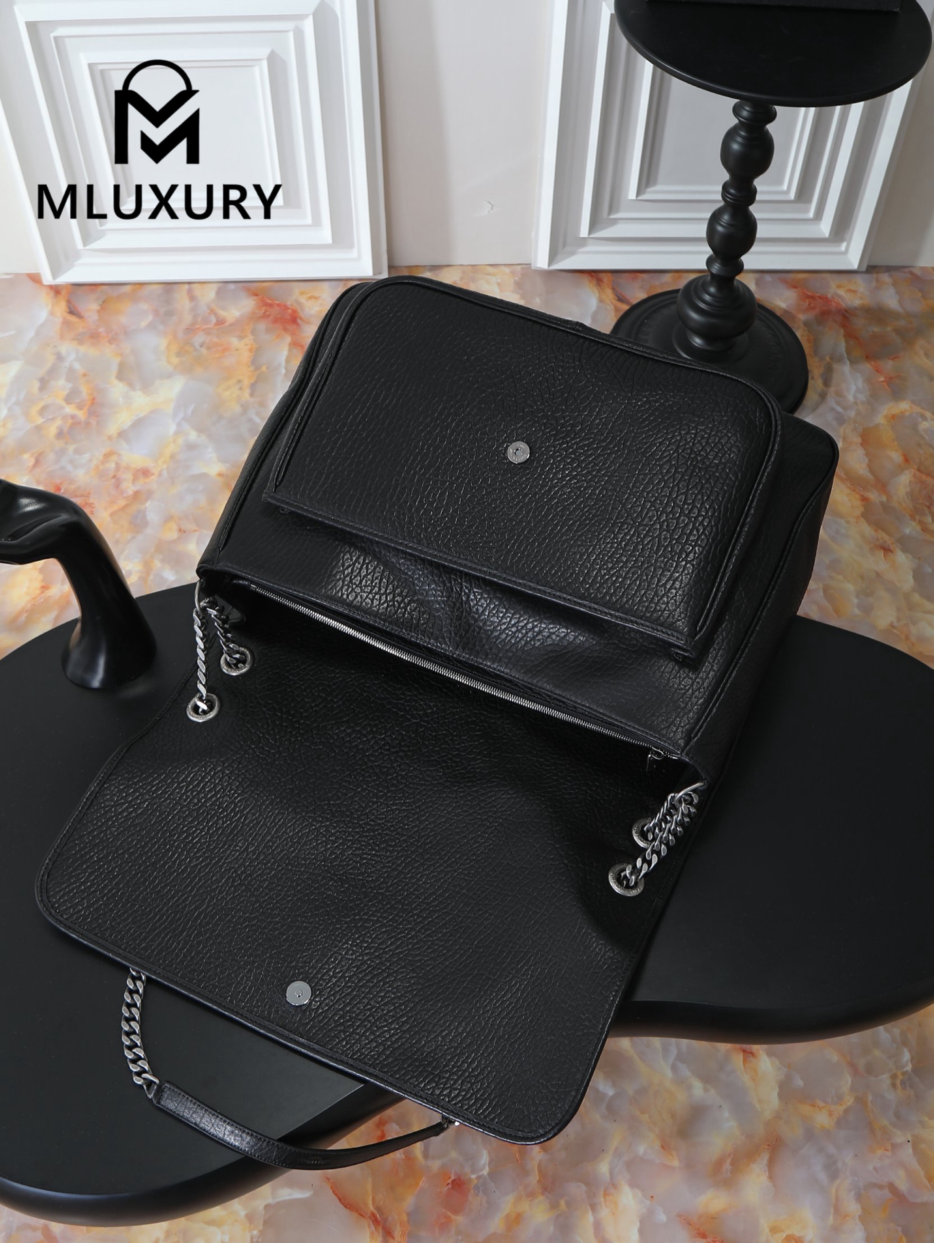 YSL Black Elephant Pattern with Silver Buckle · 47cm