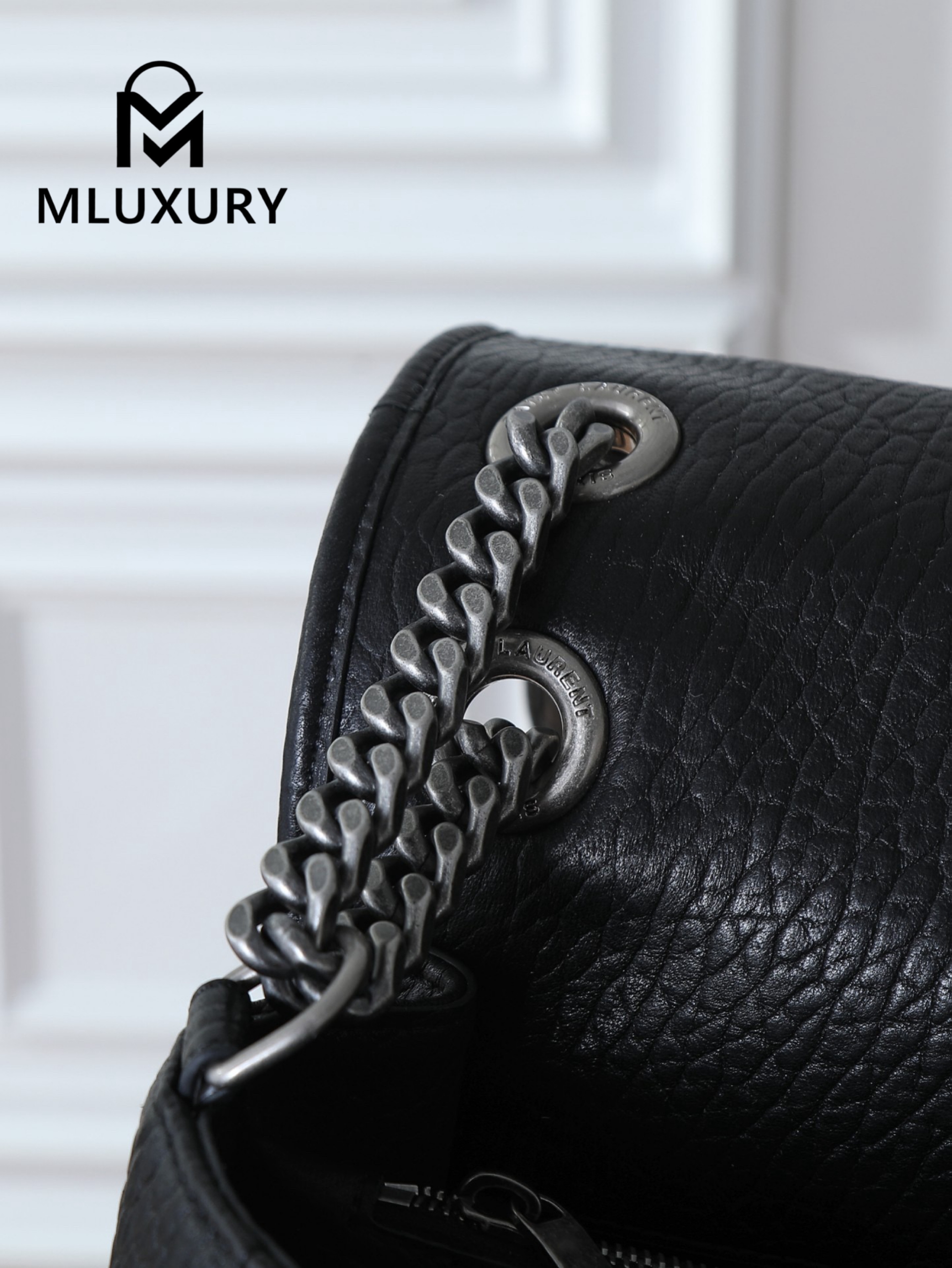 YSL Black Elephant Pattern with Silver Buckle · 47cm