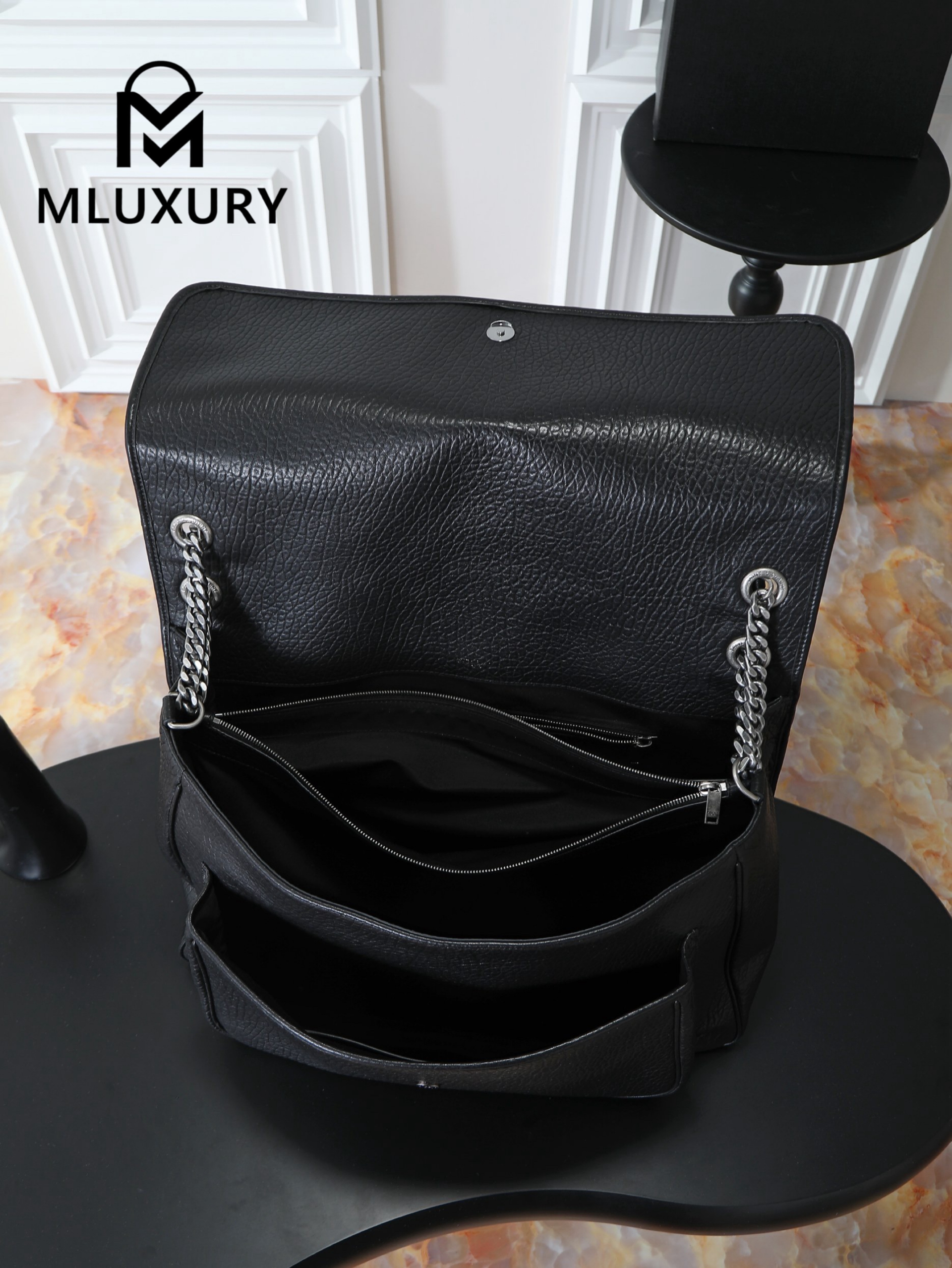 YSL Black Elephant Pattern with Silver Buckle · 47cm