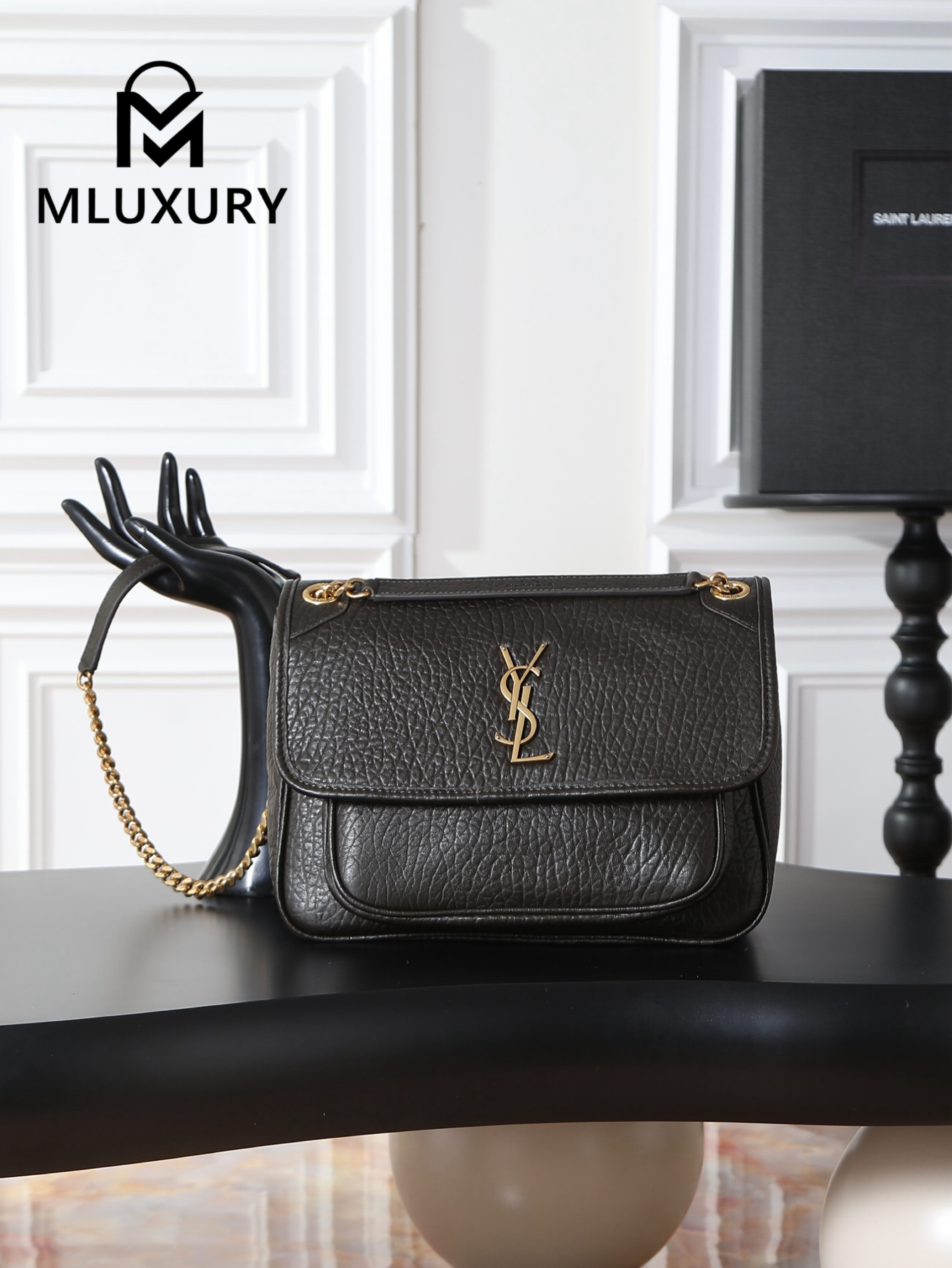 YSL Green Elephant Print with Gold Hardware, 28cm