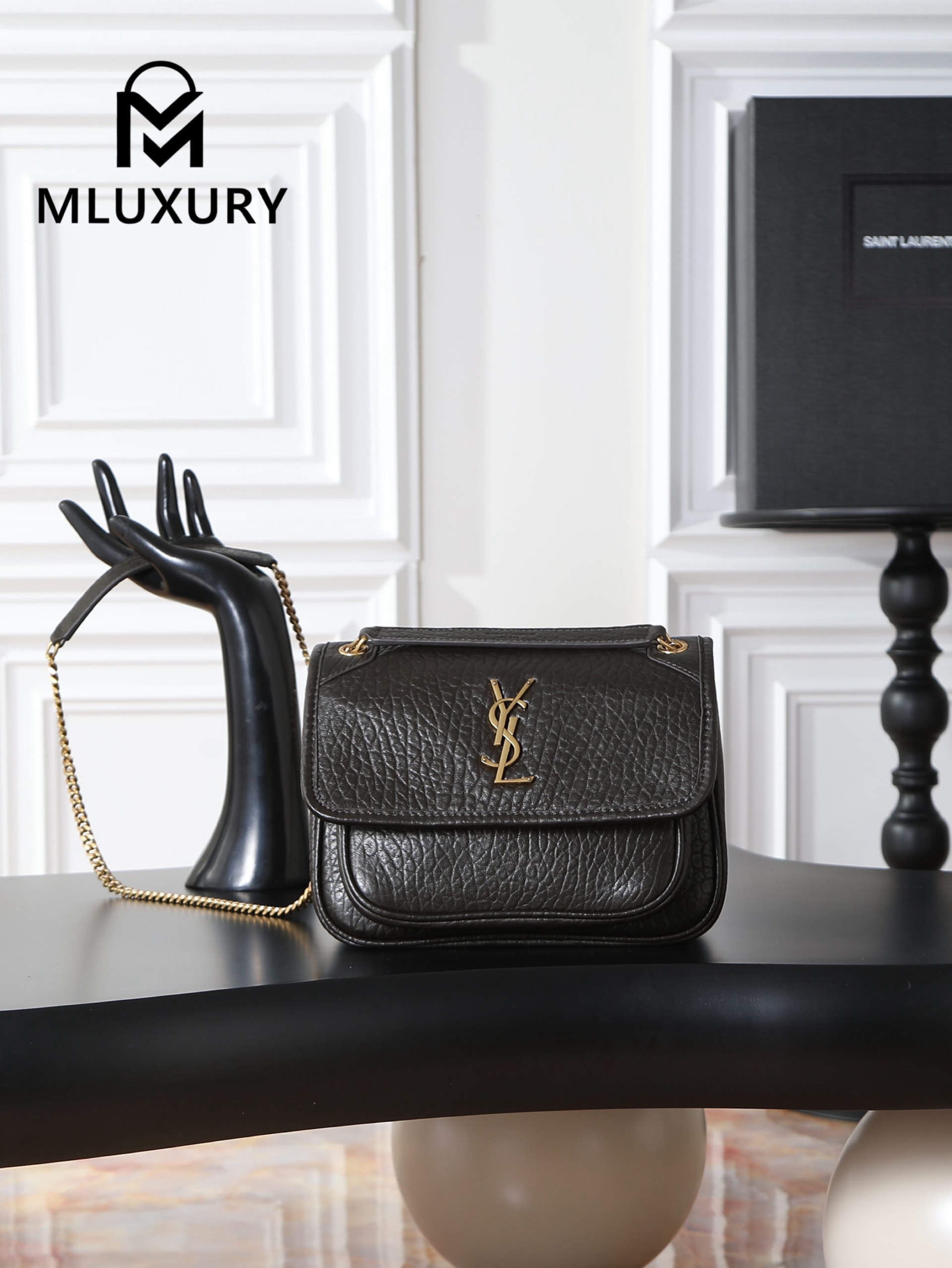 YSL Niki Green Elephant Print with Gold Hardware, 22cm