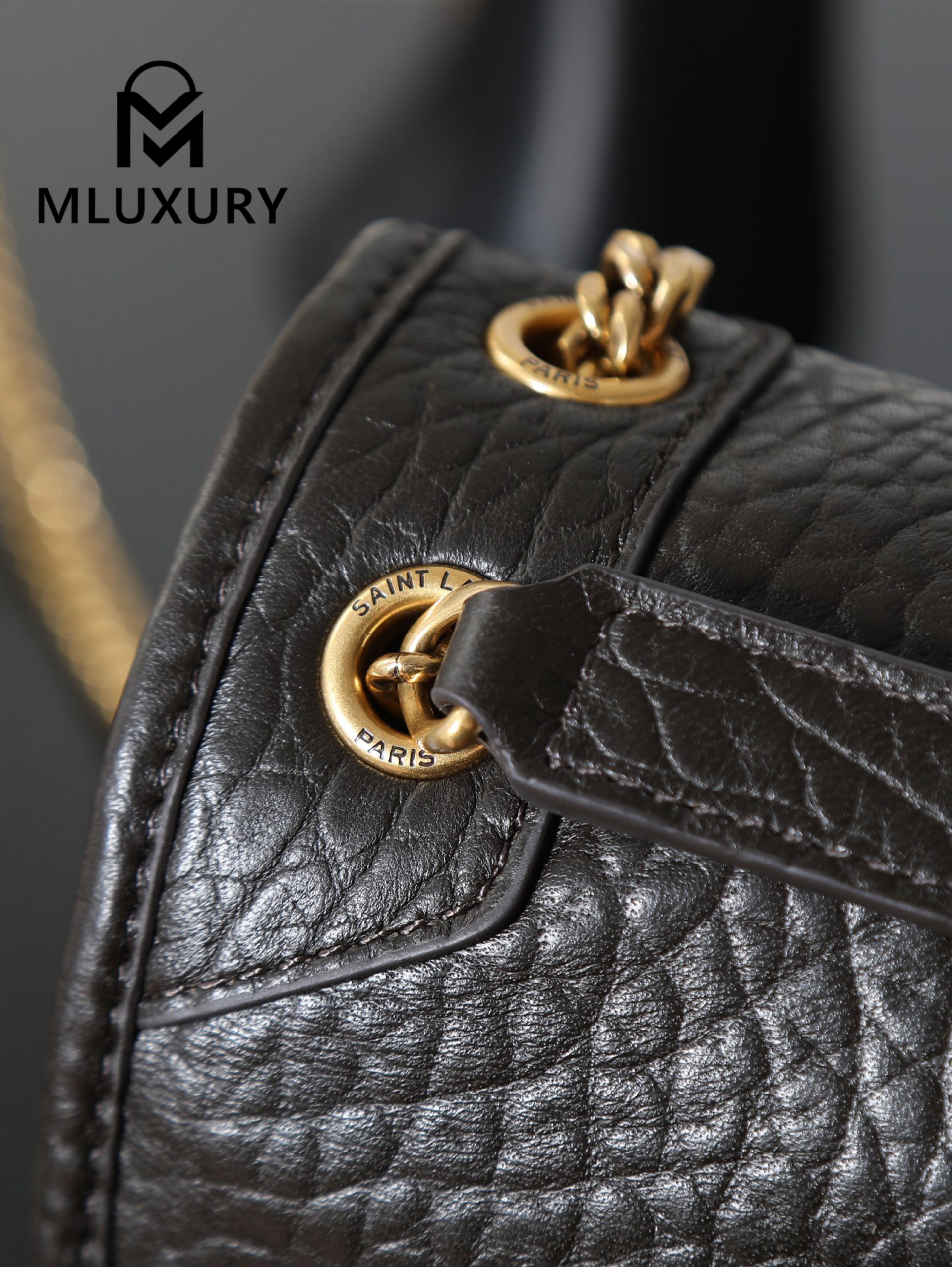 YSL Niki Green Elephant Print with Gold Hardware, 22cm